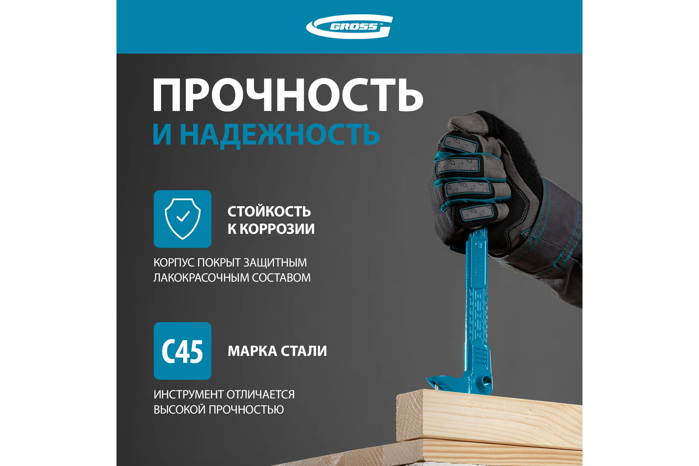 Лом-гвоздодёр мини GROSS 250x21x9мм 25251