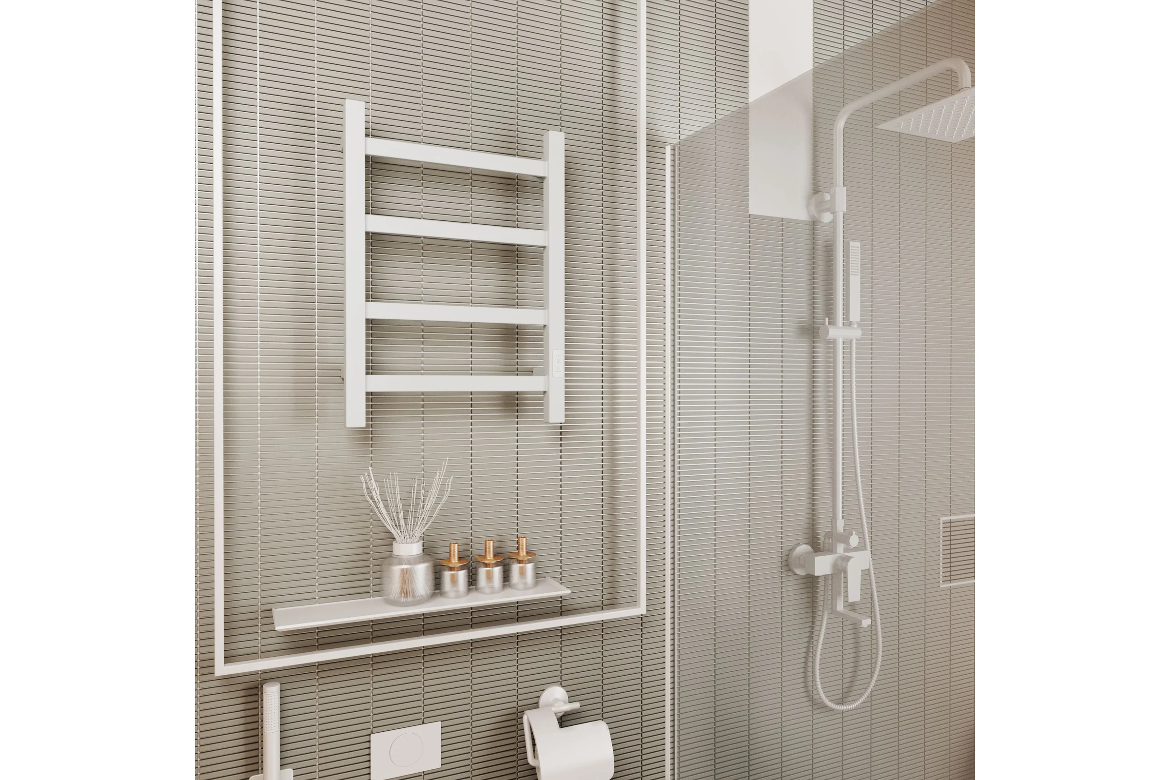 Электрический профильный полотенцесушитель Bauedge BAU Hotel 40x60, 4 планки, универсальный, белый полуматовый DB-0016