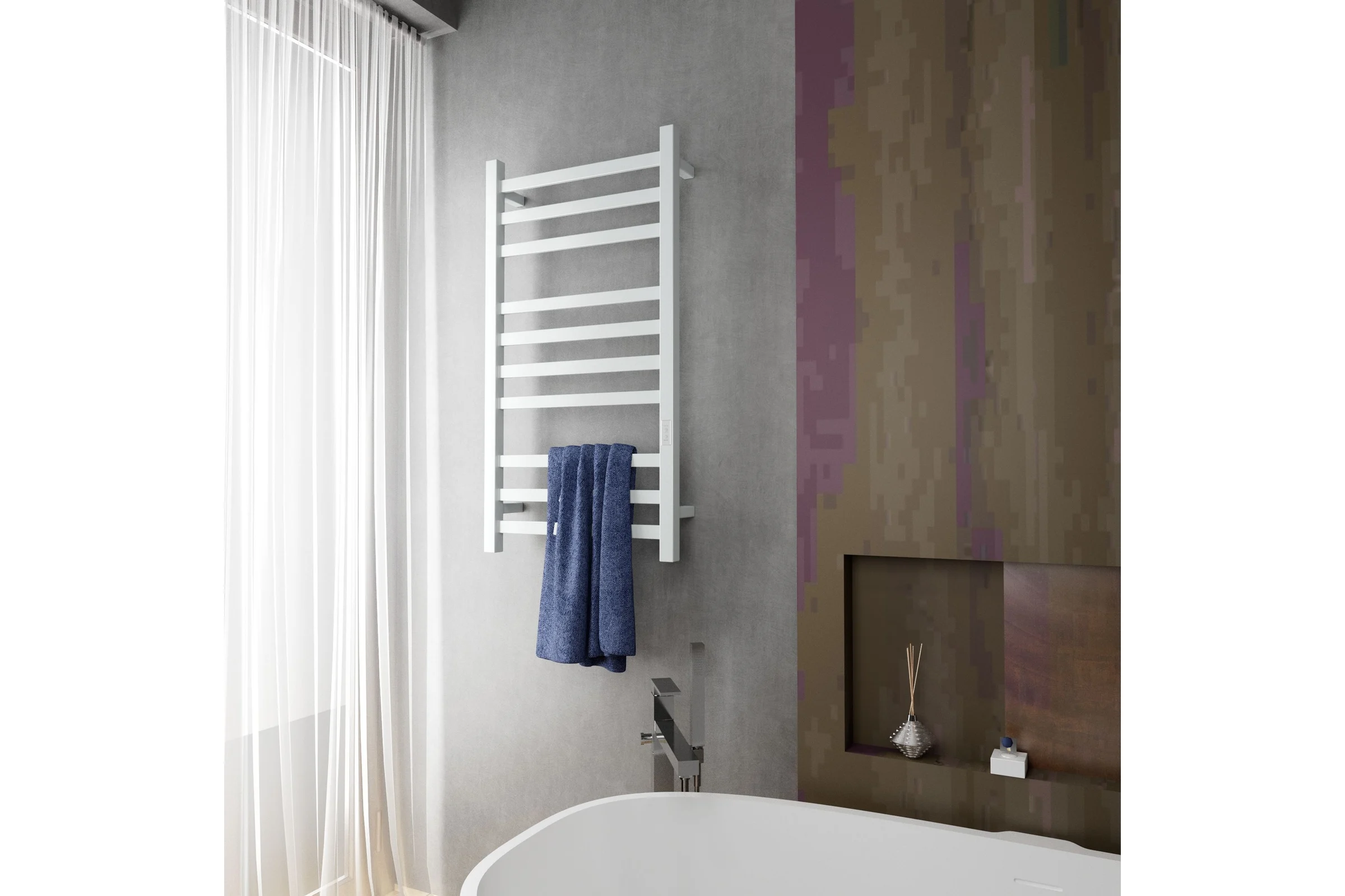 Электрический профильный полотенцесушитель Bauedge BAU Hotel 50x100, 10 планок, универсальный, белый полуматовый DB-0010