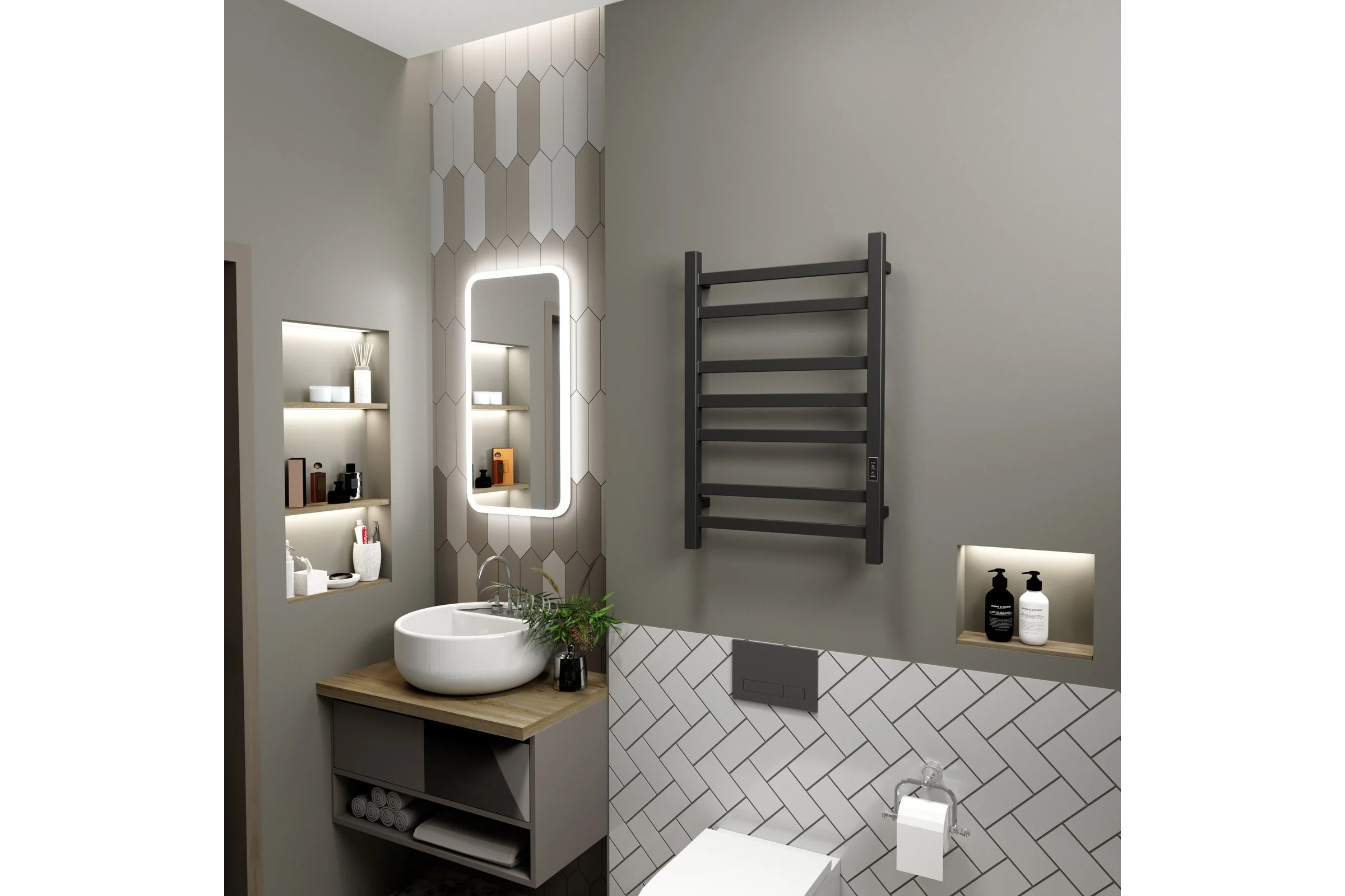 Электрический профильный полотенцесушитель Bauedge BAU Hotel 50x80, 7 планок, универсальный, черный матовый RAL 9005 DB-0015