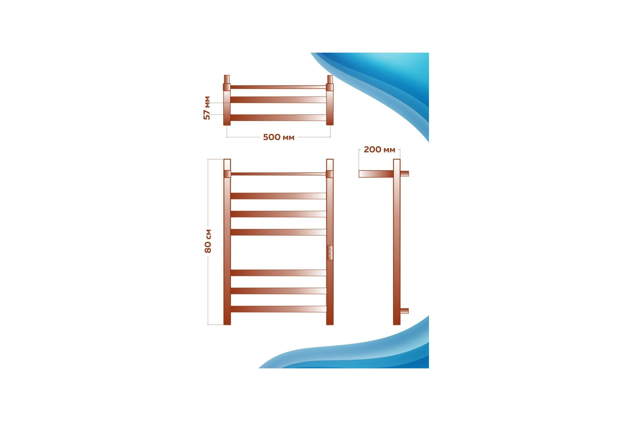 Электрический профильный полотенцесушитель с полкой Bauedge BAU Hotel Shelf 50x80, 6 планок, универсальный, нерж. сталь полированная DB-0005