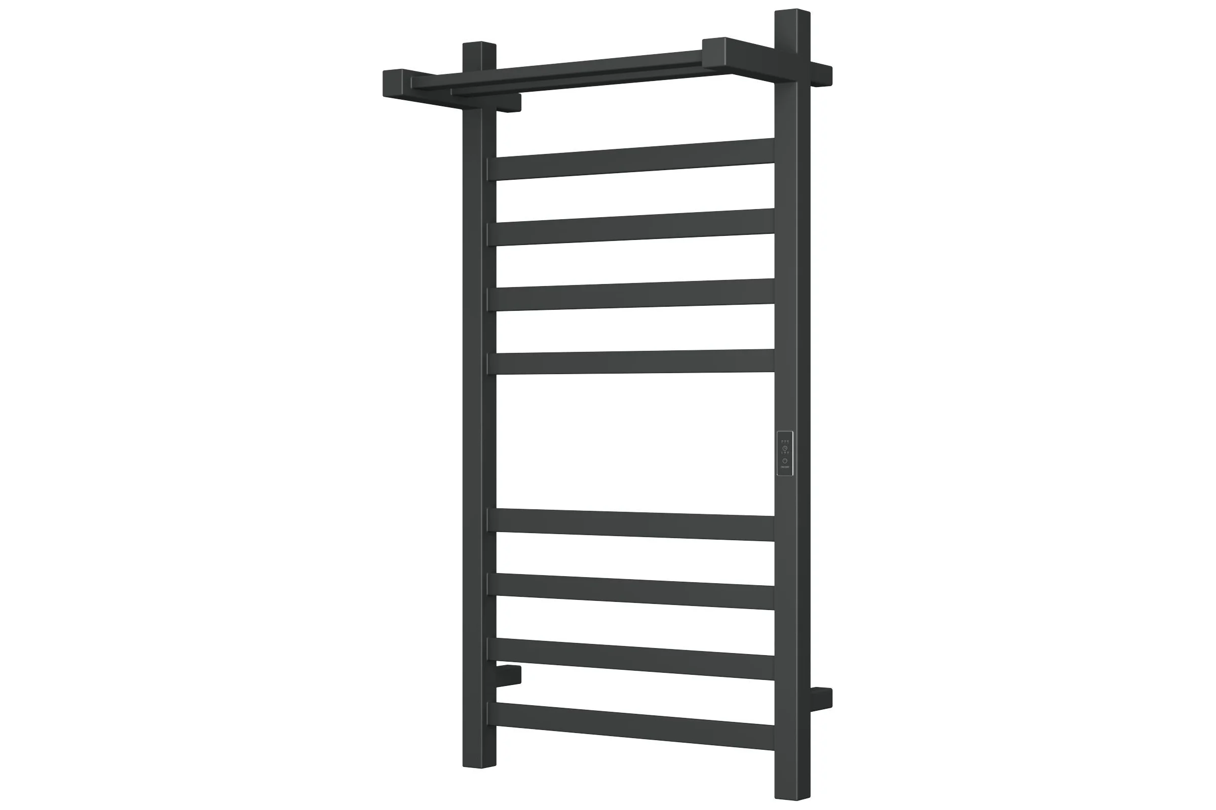 Электрический профильный полотенцесушитель с полкой Bauedge BAU Hotel Shelf 50x100, 8 планок, универсальный, черный матовый RAL 9005 DB-0003