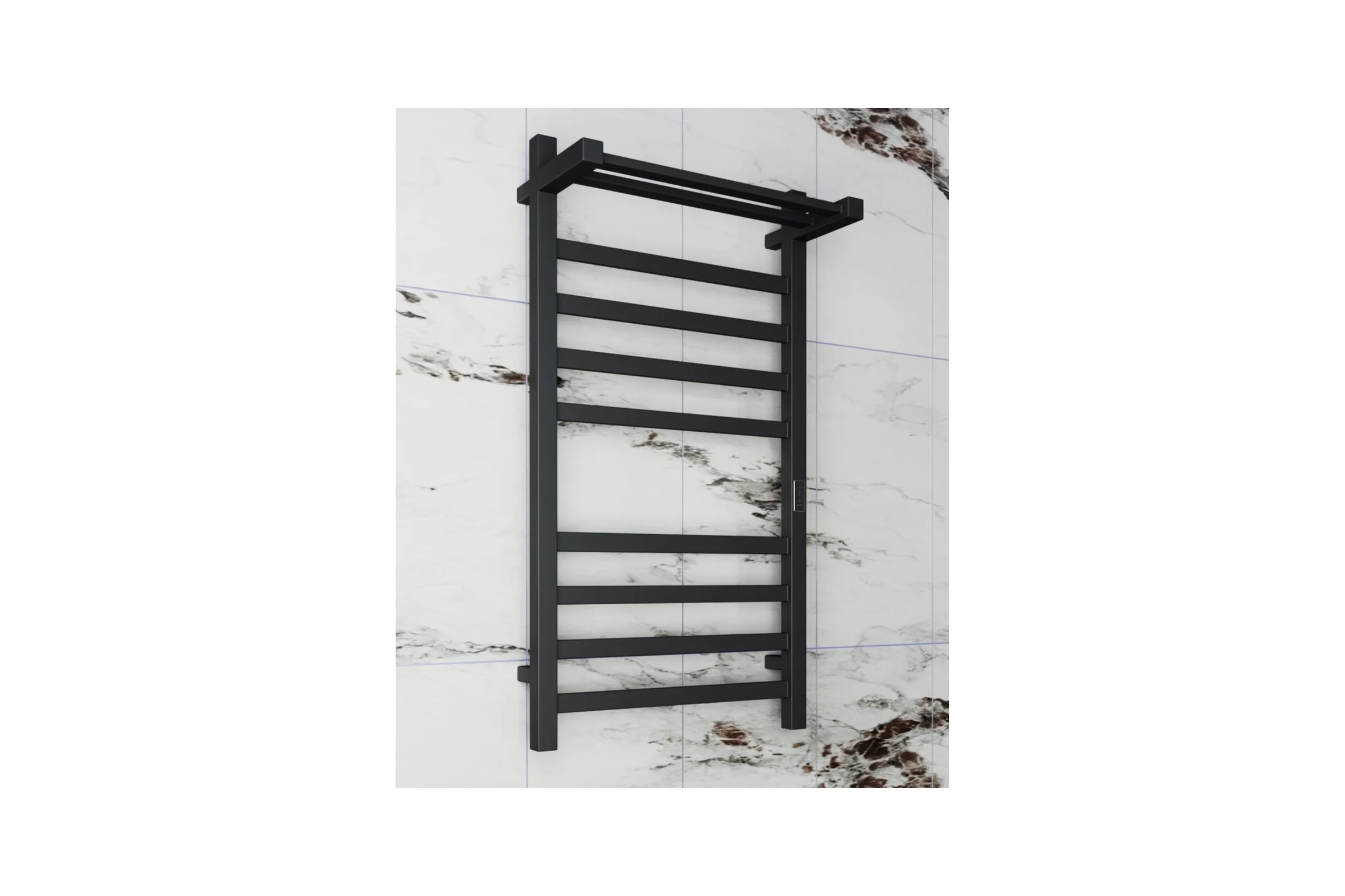 Электрический профильный полотенцесушитель с полкой Bauedge BAU Hotel Shelf 50x100, 8 планок, универсальный, черный матовый RAL 9005 DB-0003
