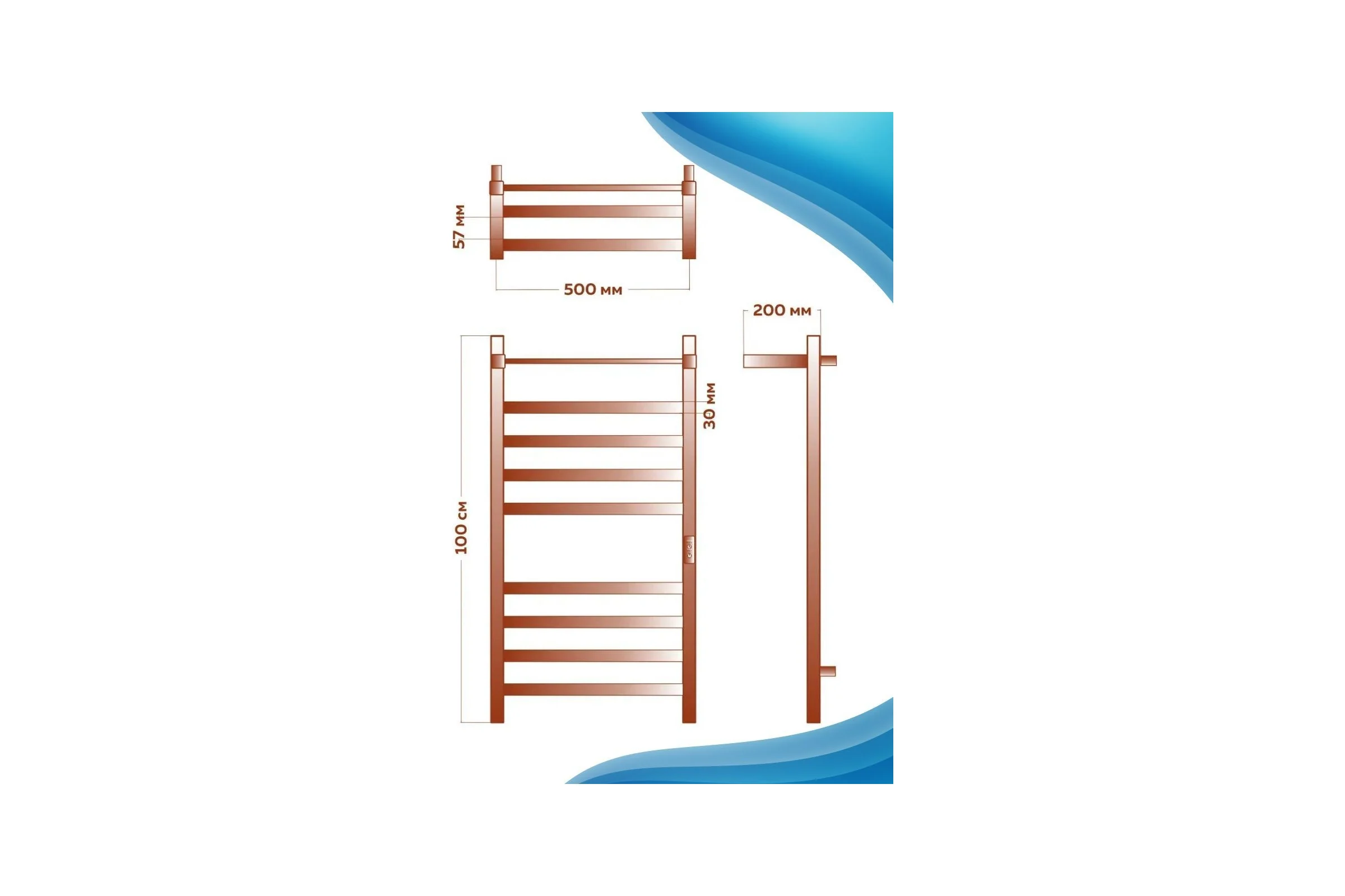 Электрический профильный полотенцесушитель с полкой Bauedge BAU Hotel Shelf 50x100, 8 планок, универсальный, черный матовый RAL 9005 DB-0003