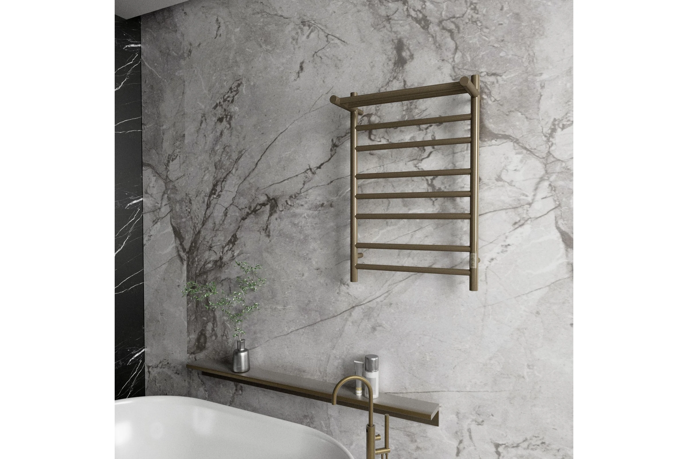 Электрический полотенцесушитель с полкой Bauedge BAU Stil Shelf 50x80, 7 планок, универсальный, антикварная бронза DB-0025