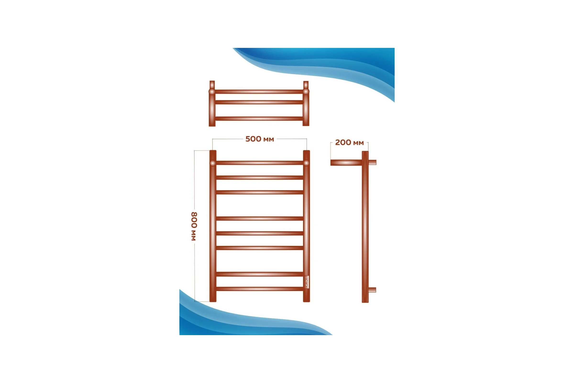 Электрический полотенцесушитель с полкой Bauedge BAU Stil Shelf 50x80, 7 планок, универсальный, антикварная бронза DB-0025