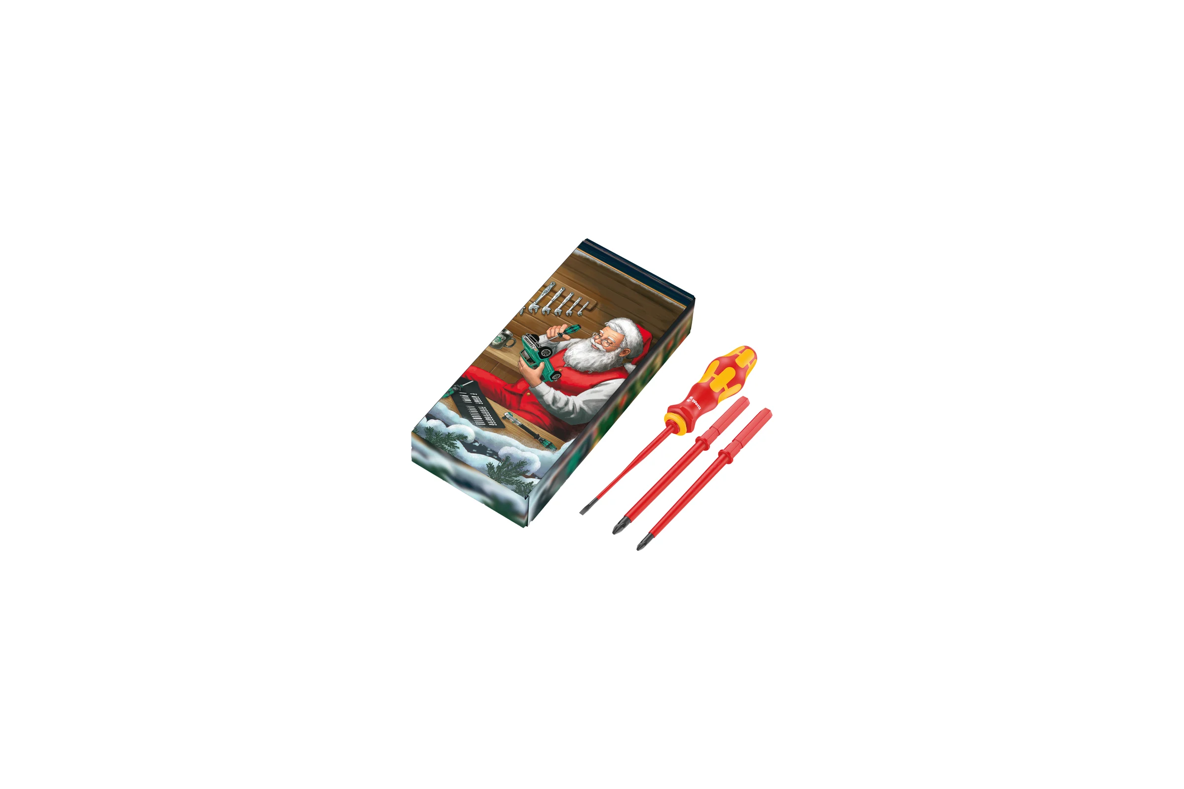 Набор отвёртки-битодержателя и 3 насадок WERA Christmas 2023 817/4 VDE KK PH 1, PH 2, SL 0.6x3.5, 4 пр., подарочная упаковка WE-05136028001