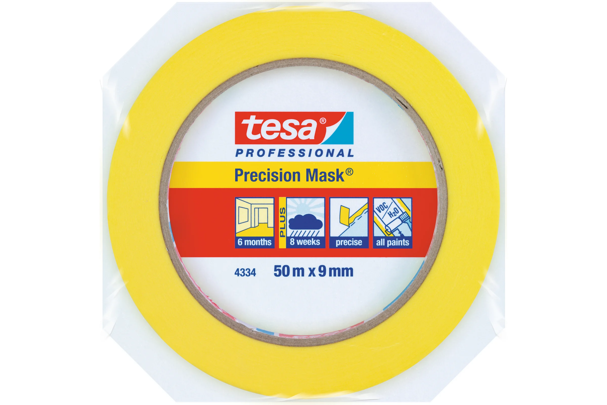 Малярная лента Tesa желтая, четкий край (6 мес) 50м x 9мм 04334-00030-00