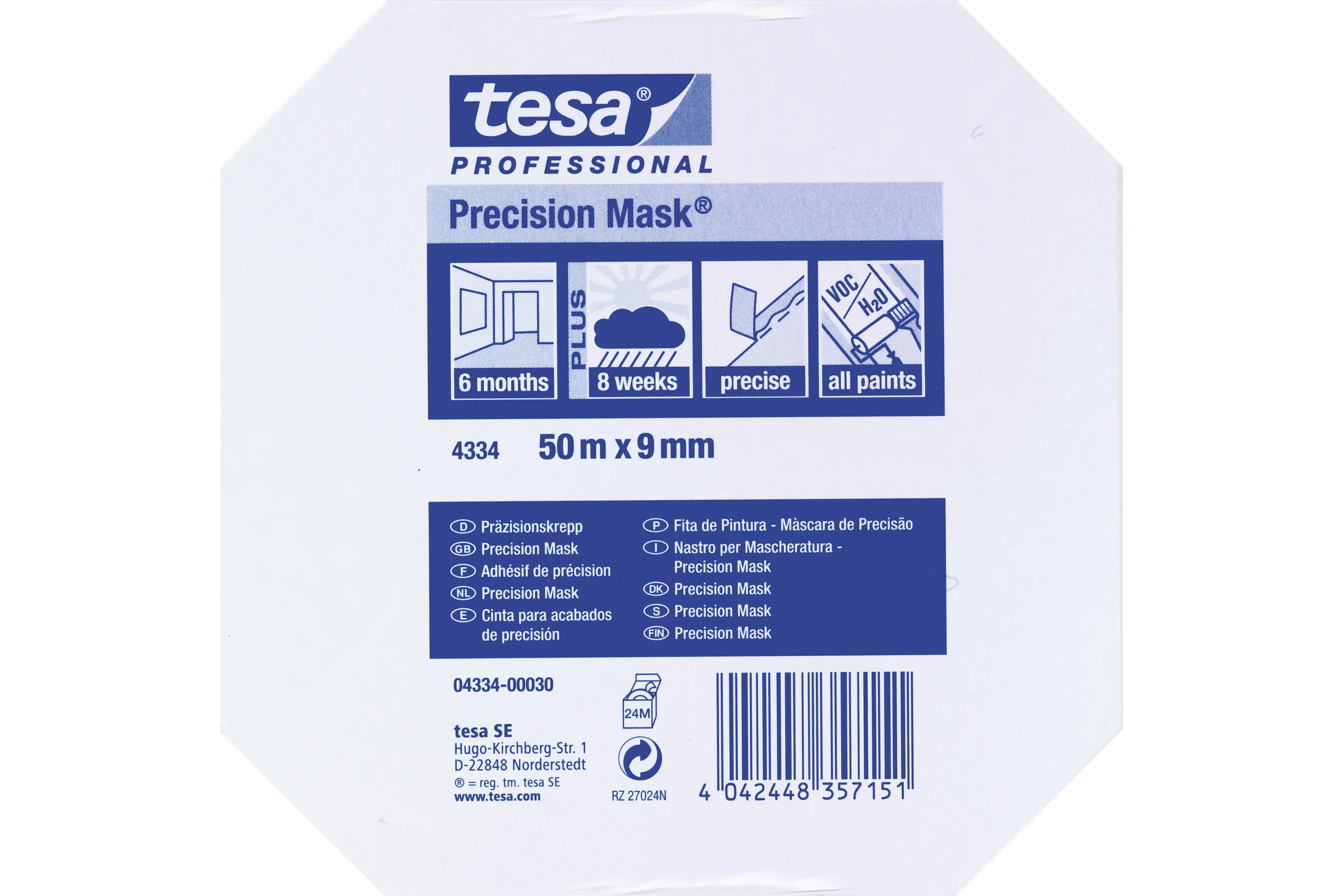 Малярная лента Tesa желтая, четкий край (6 мес) 50м x 9мм 04334-00030-00