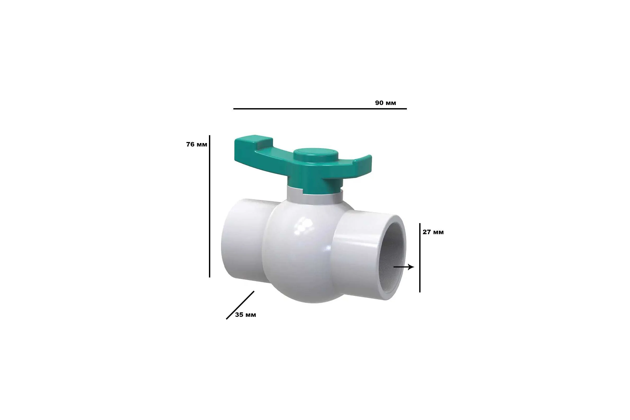 Шаровой кран Green Helper ПВХ резьба внутренняя 3/4 дюйма FFB0134