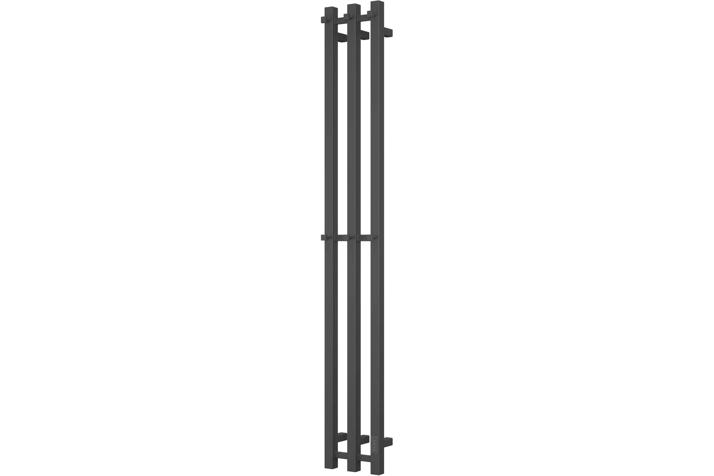 Дизайнерский электрический полотенцесушитель Bauedge BAU Stella Square профильный, 25x160, 3 коллектора, 2 крючка, черный матовый RAL 9005 DB-0077