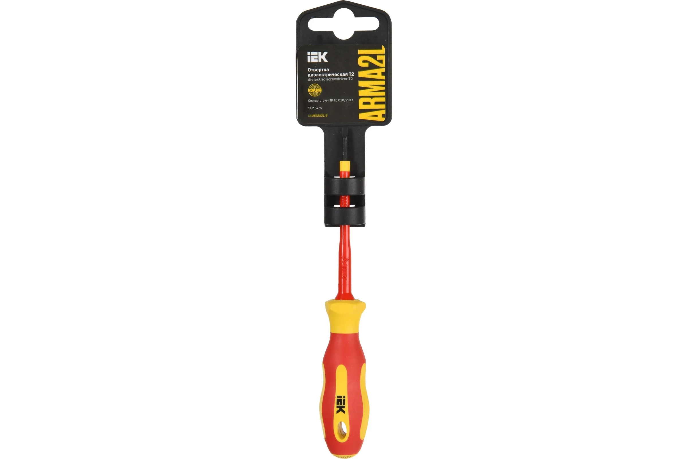 Отвертка IEK Arma2l 5 диэлектрическая sl2,5x75 т2 A2L5-SC30-T2-SL-25-075