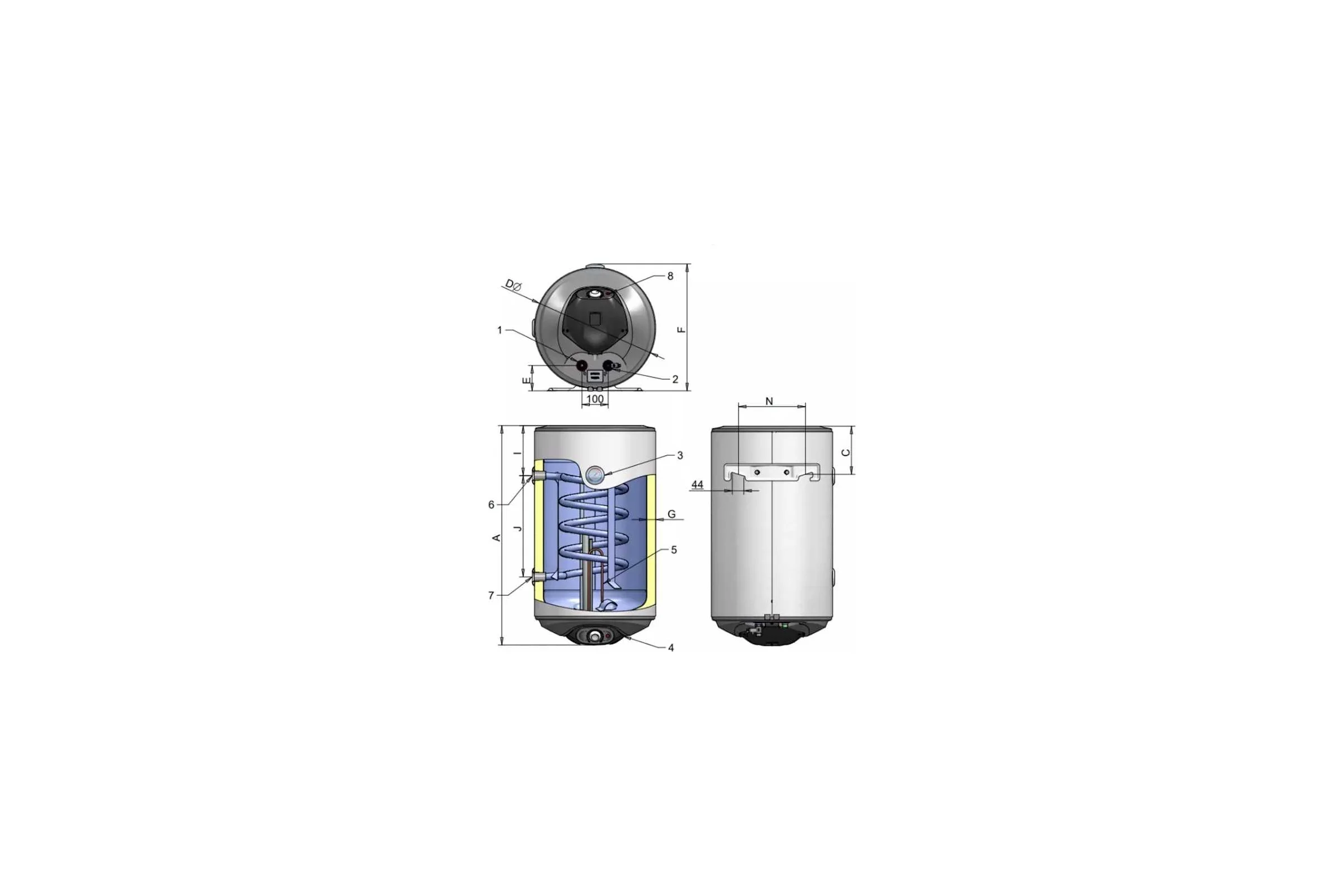 Настенный комбинированный накопительный водонагреватель ELDOM THERMO c одним теплообменником и ТЭНом, 80 литров WV08046TRG