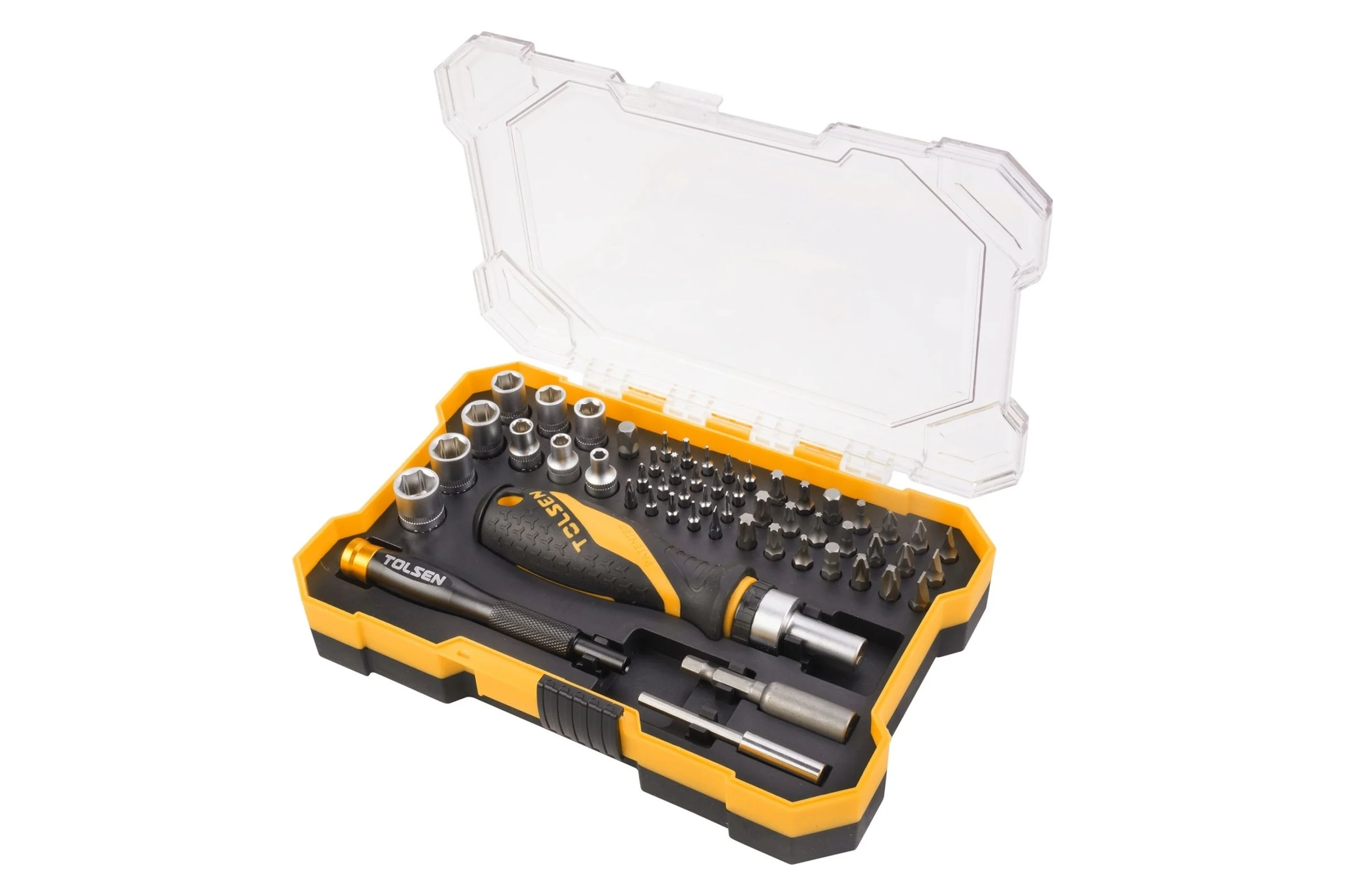 Набор вставок (бит) TOLSEN 1/4", PH, PZ, Hex, Torx, Slotted, 56 предметов 20187