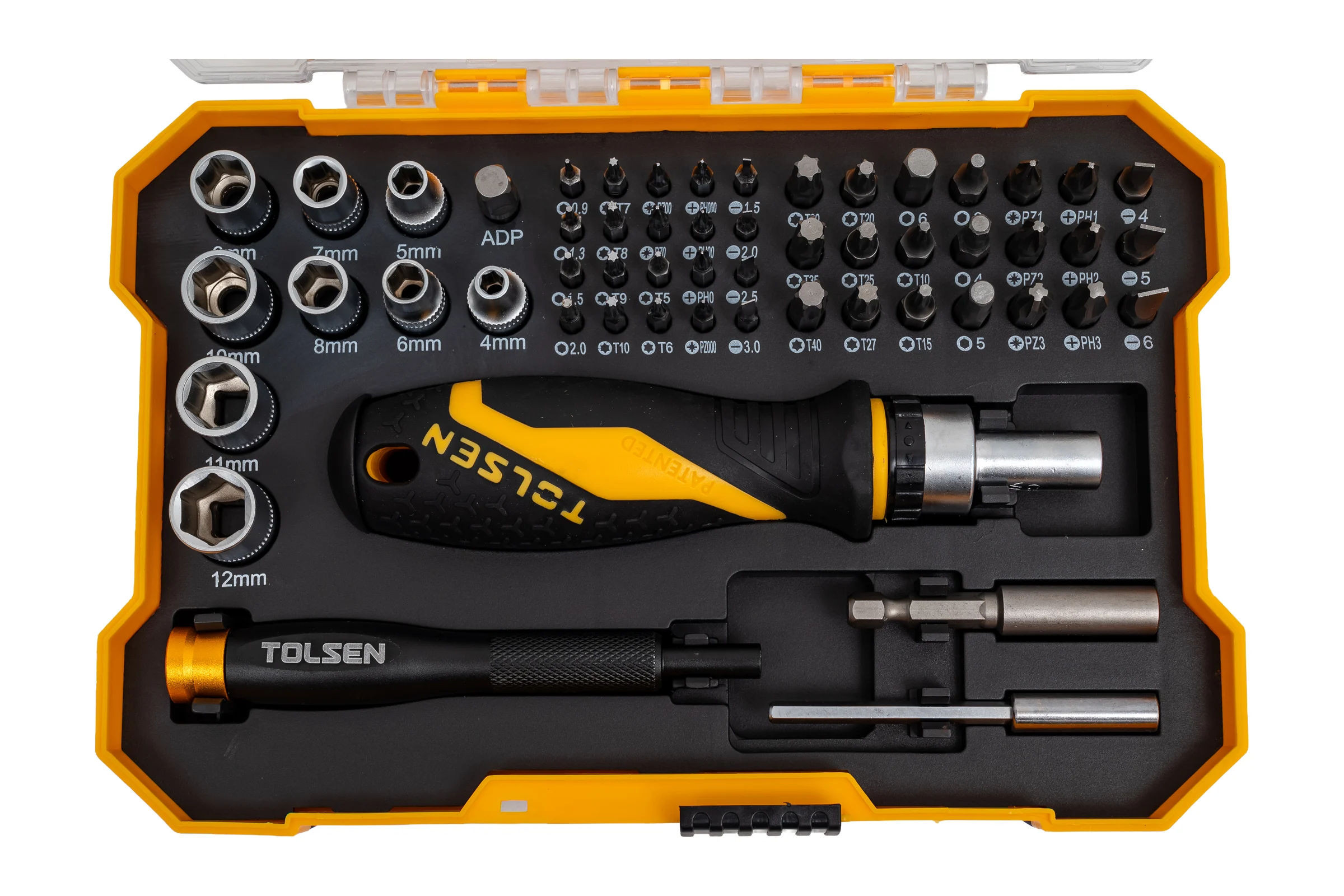 Набор вставок (бит) TOLSEN 1/4", PH, PZ, Hex, Torx, Slotted, 56 предметов 20187