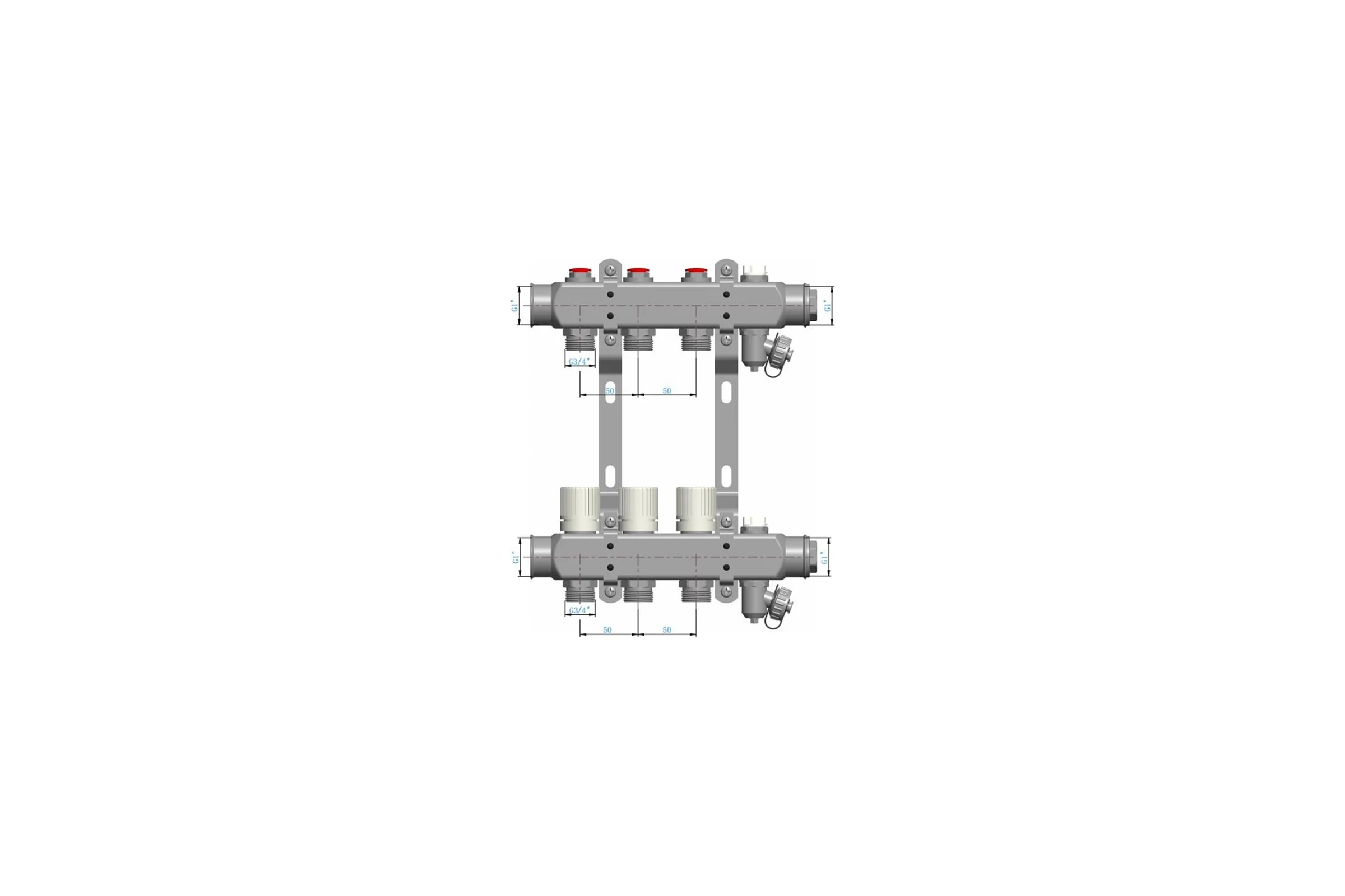 Коллекторная группа из нержавеющей стали Victoria 1"x3/4ek- 5вых. (кран маевского + сливной кран) 60-205