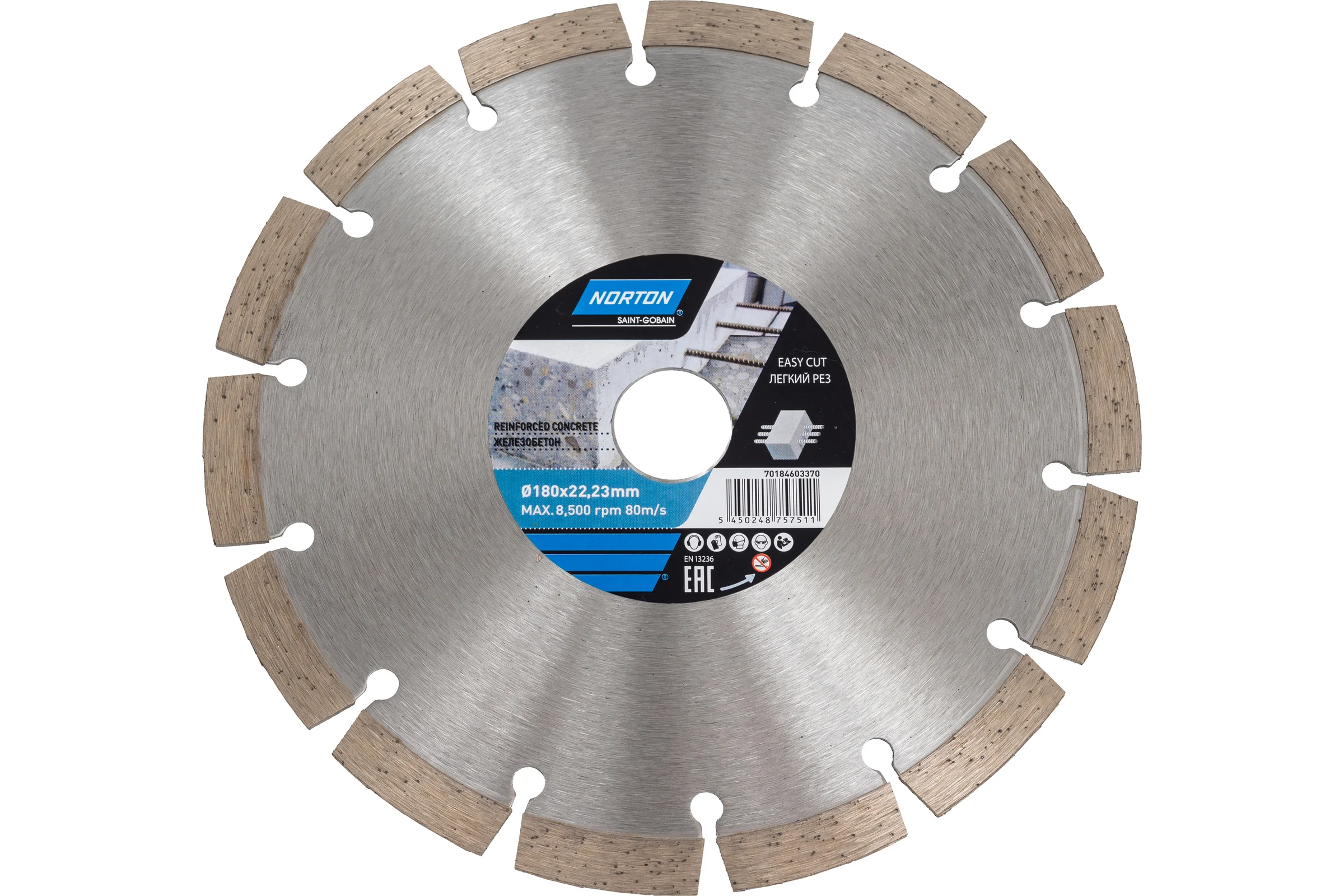 Алмазный диск с сегментированной кромкой 180x22.2, железобетон NORTON 70184603370