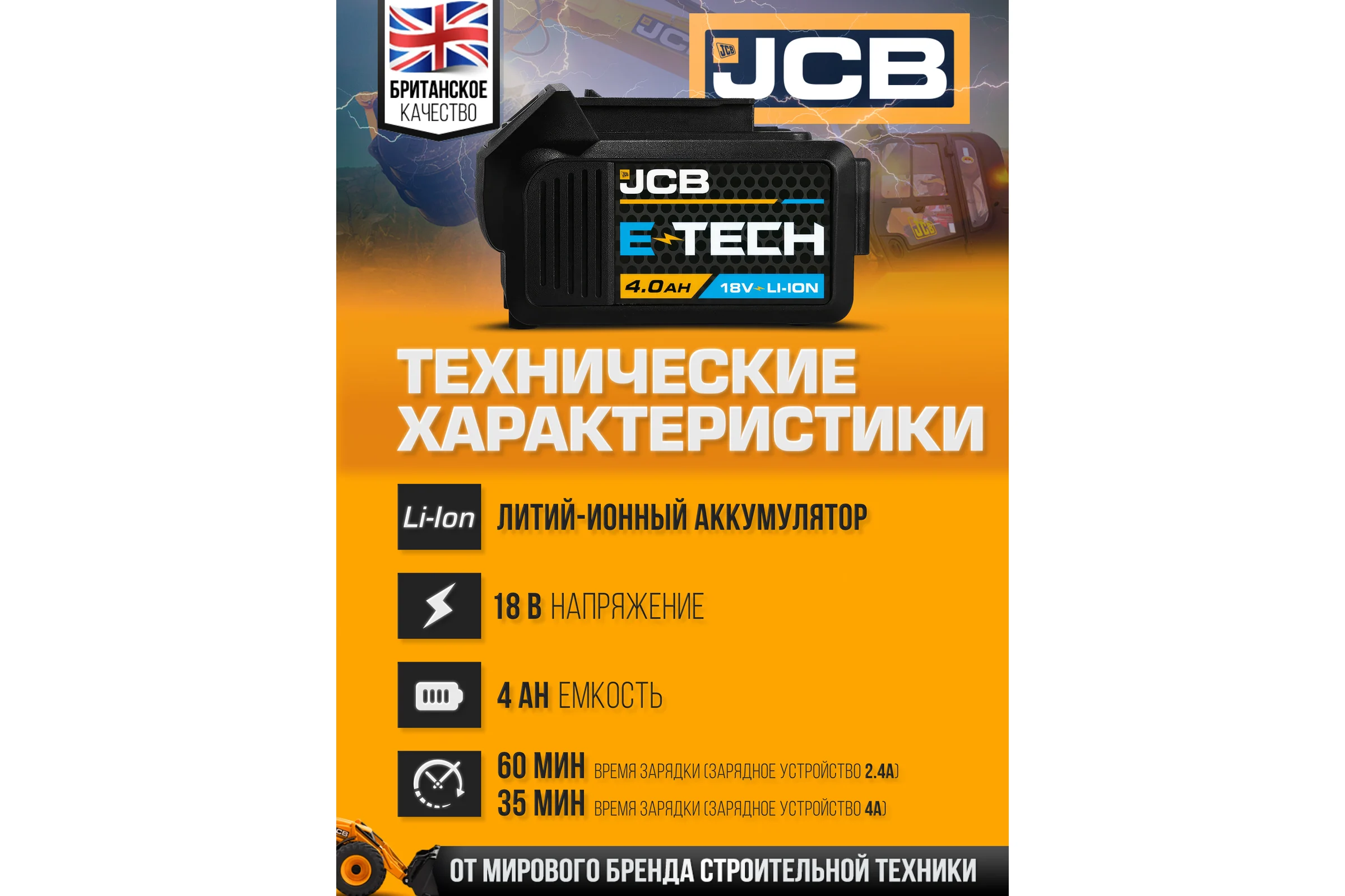 Батарея аккумуляторная JCB 18V 4.0AH, LI-ion JCB-40LI-E(57259)