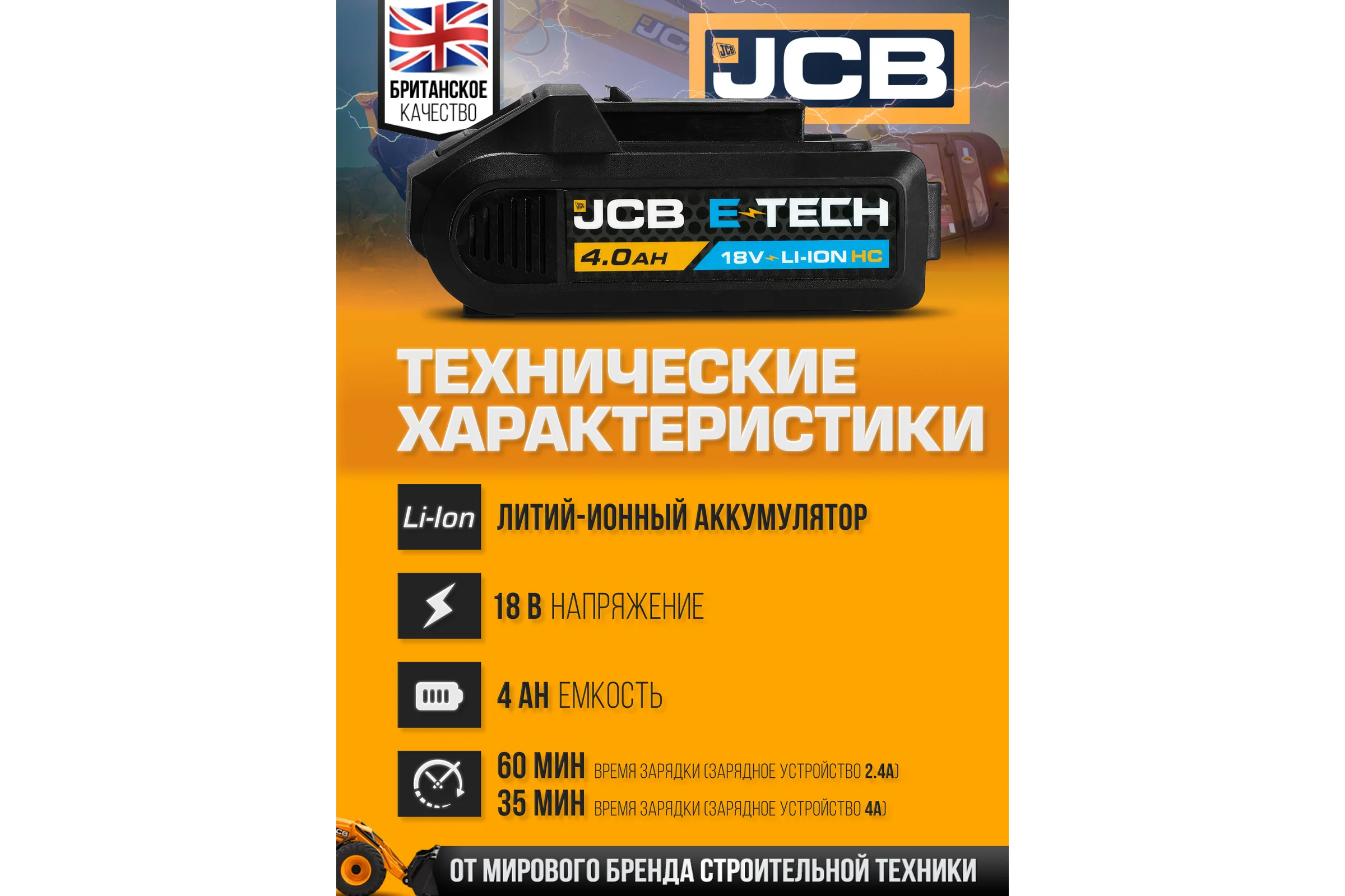 Батарея аккумуляторная JCB 18V 4.0AH, LI-ion JCB-40LI-C-E(57228)