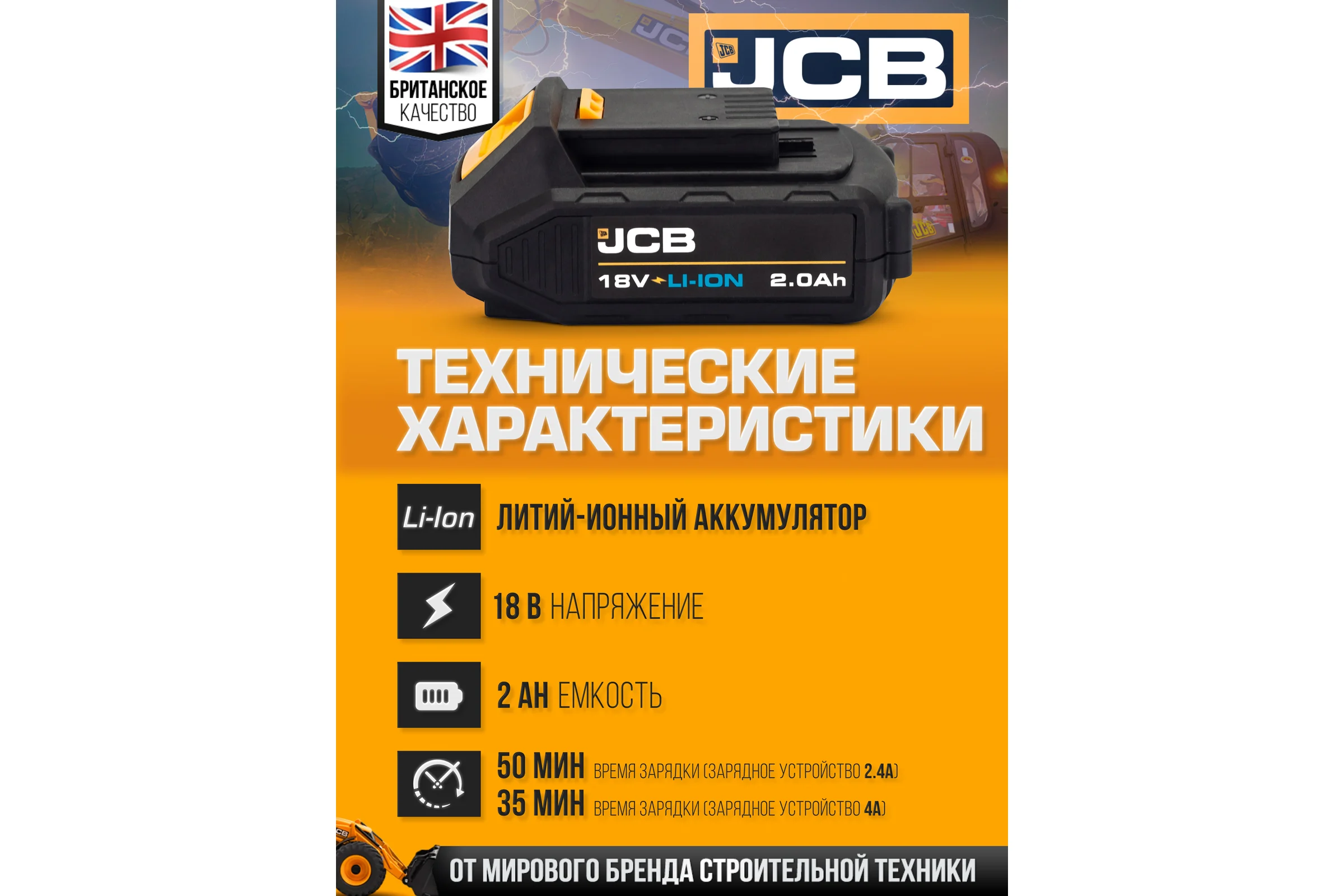 Аккумуляторная батарея JCB 18V 2.0AH, LI-ion JCB-20LI-E(57247)