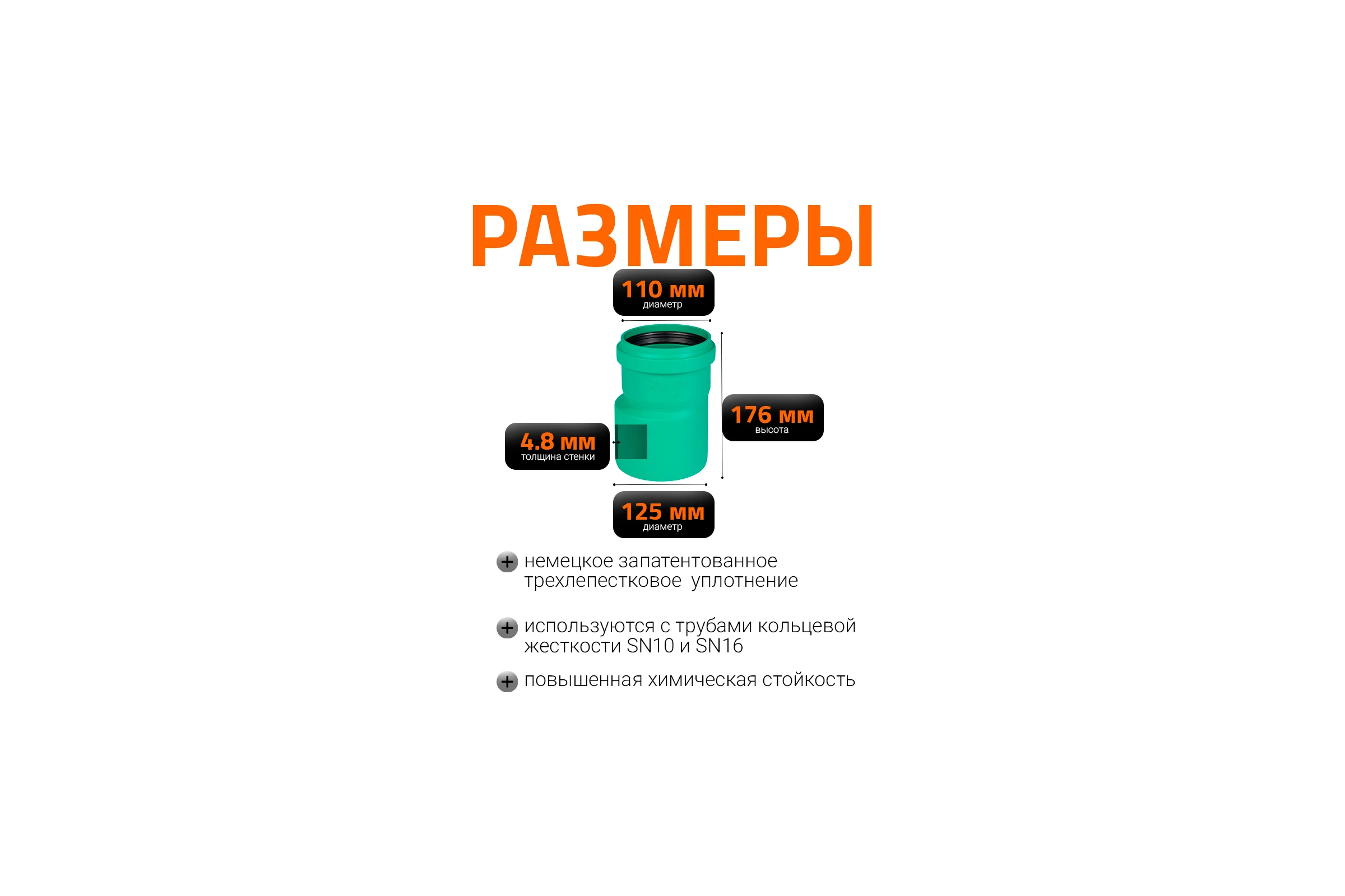 Редукция для наружной канализации Ostendorf ПП 125х110 мм 775340