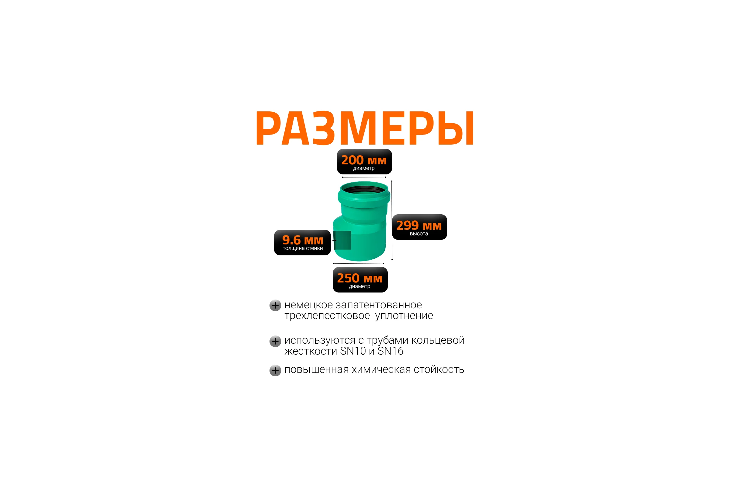 Редукция для наружной канализации Ostendorf ПП 250х200 мм 775670