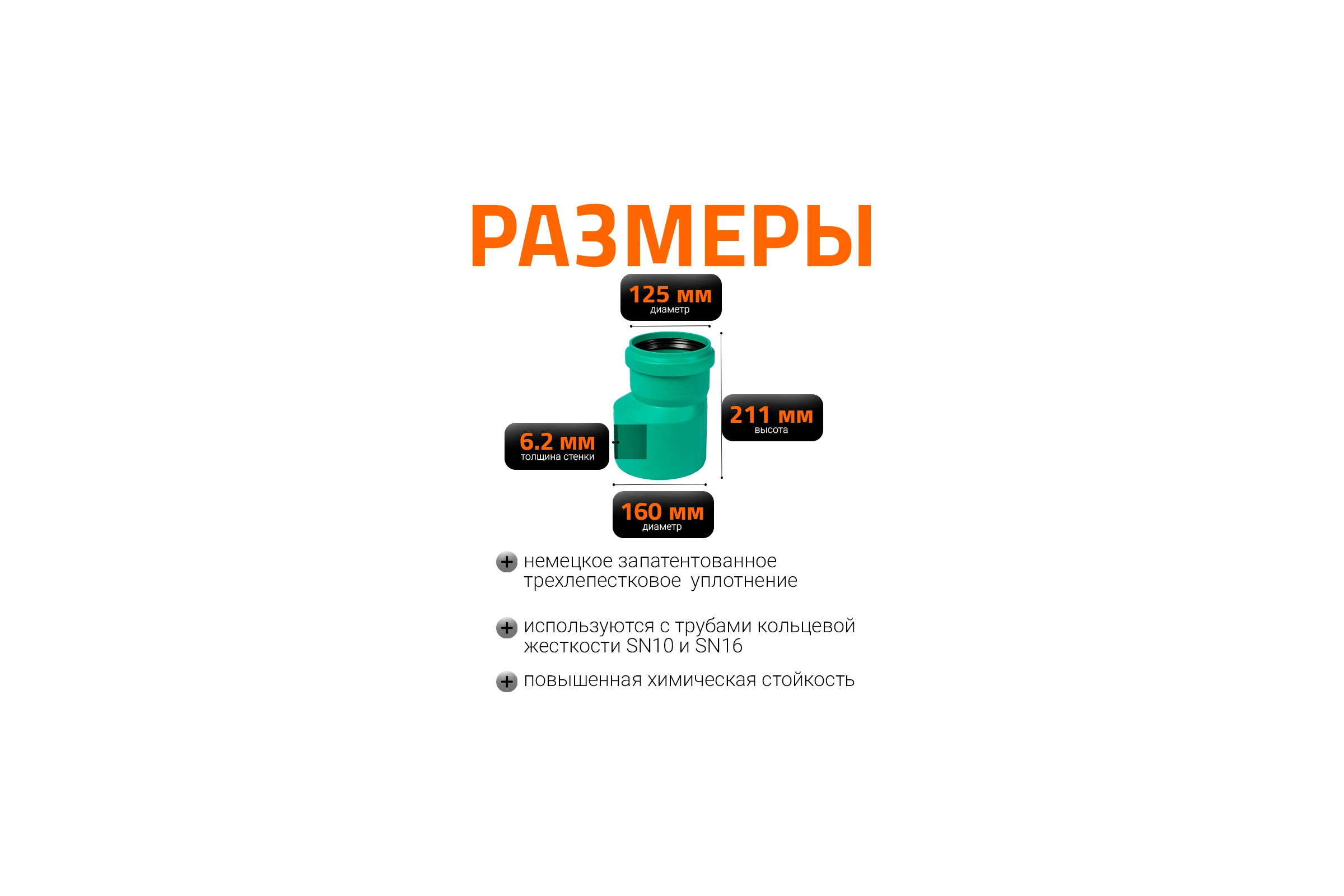 Редукция для наружной канализации Ostendorf ПП 160х125 мм 775450