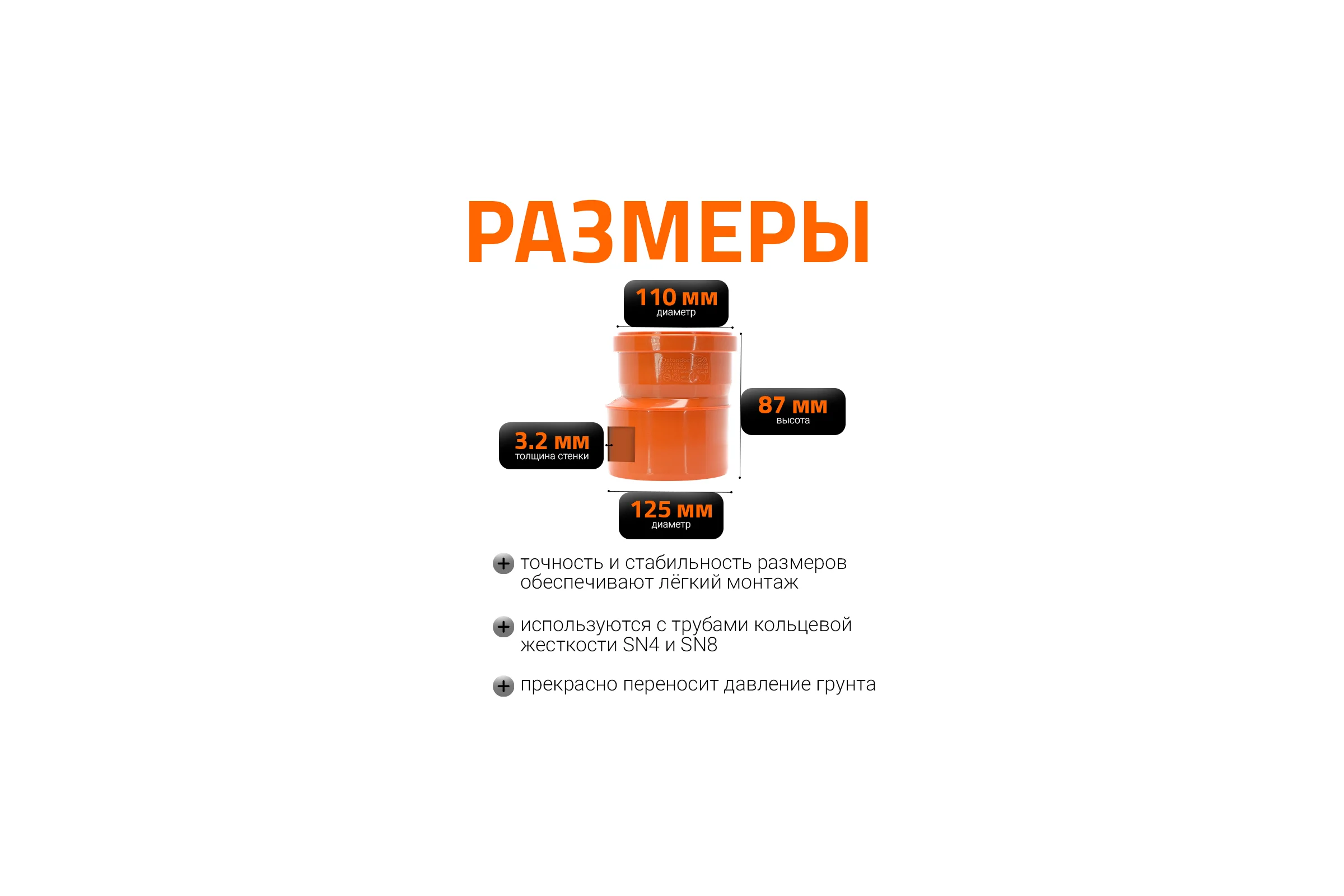 Редукция наружной канализации Ostendorf ПВХ 125х110 мм 221700
