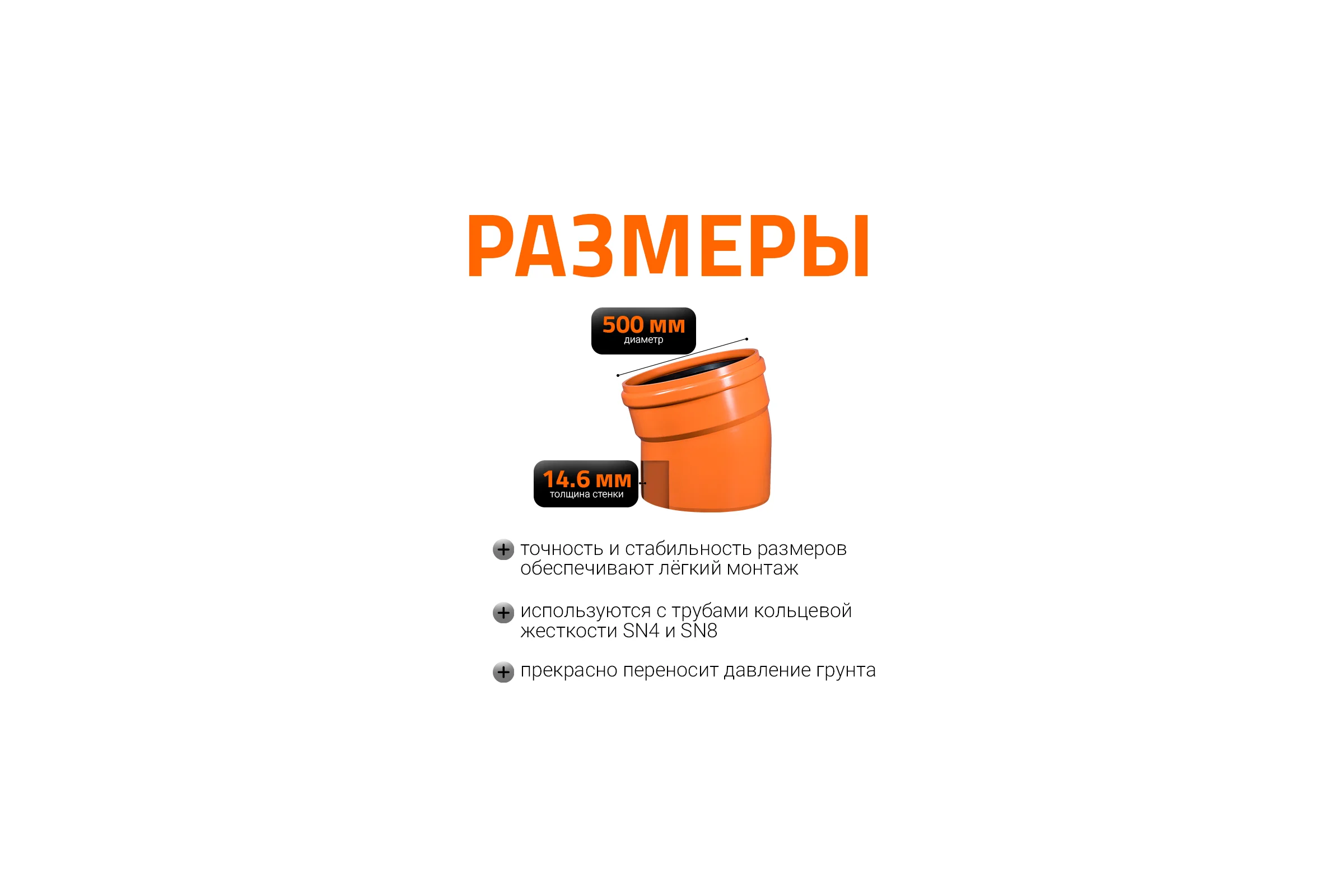 Отвод Ostendorf наружной канализации 500 мм, 15 градусов 227200
