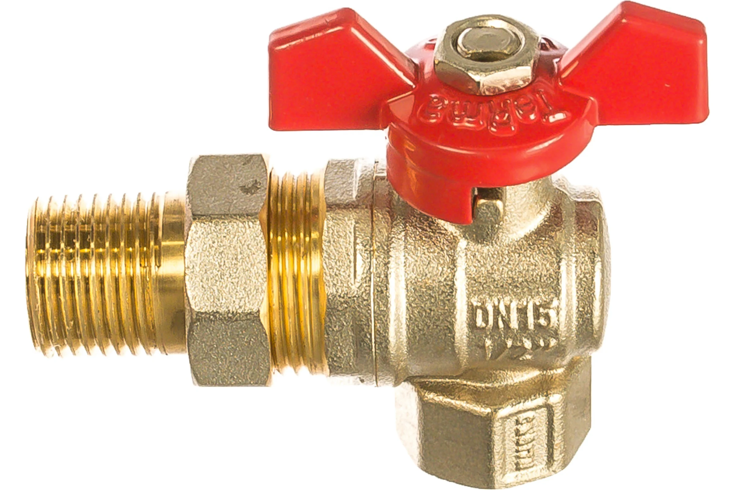 Шаровой кран Terma RED 1/2 угловой с американка 26153