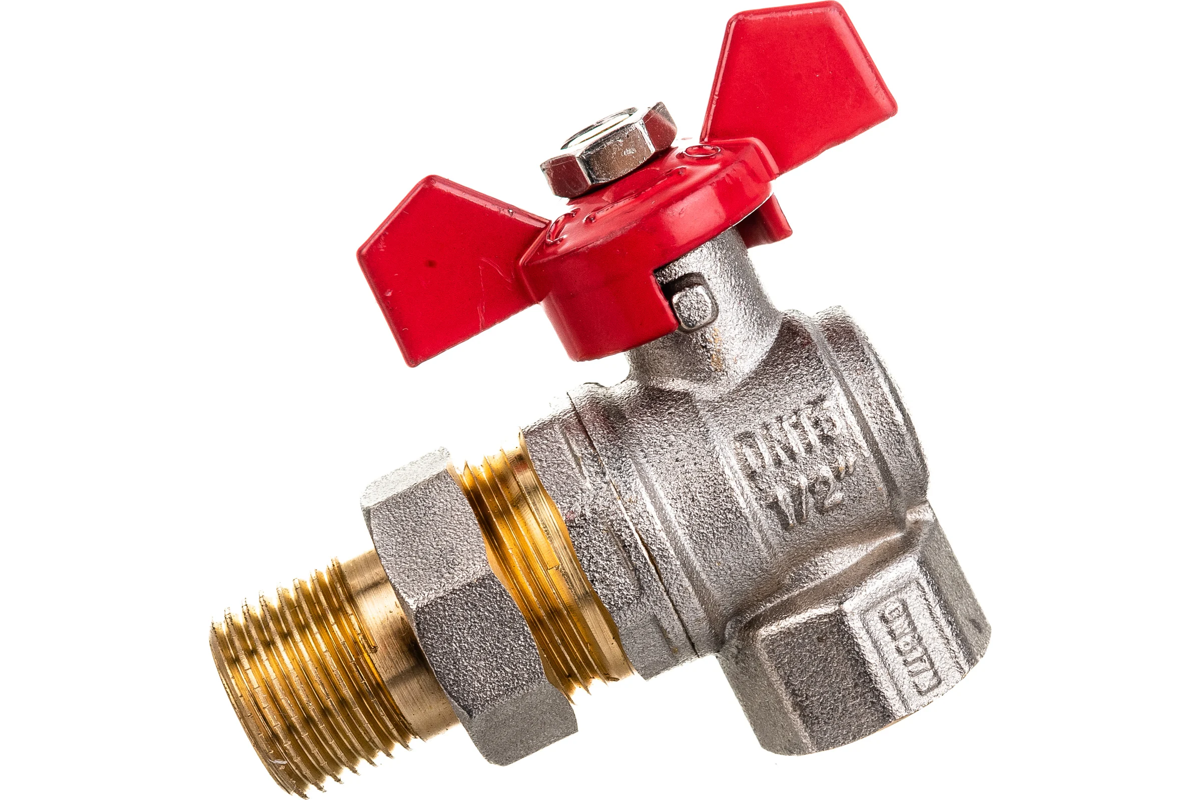 Шаровой кран Terma RED 1/2 угловой с американка 26153