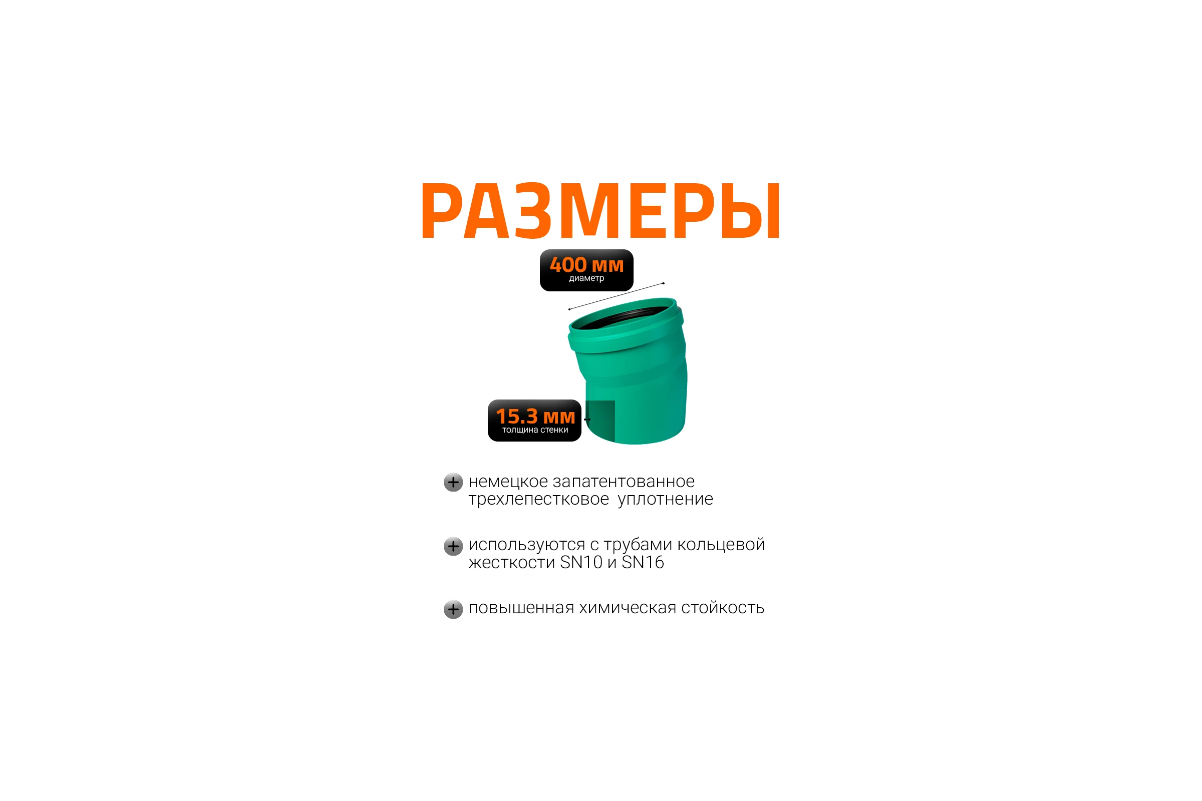 Отвод Ostendorf ливневой канализации 400 мм,15 градусов 771900