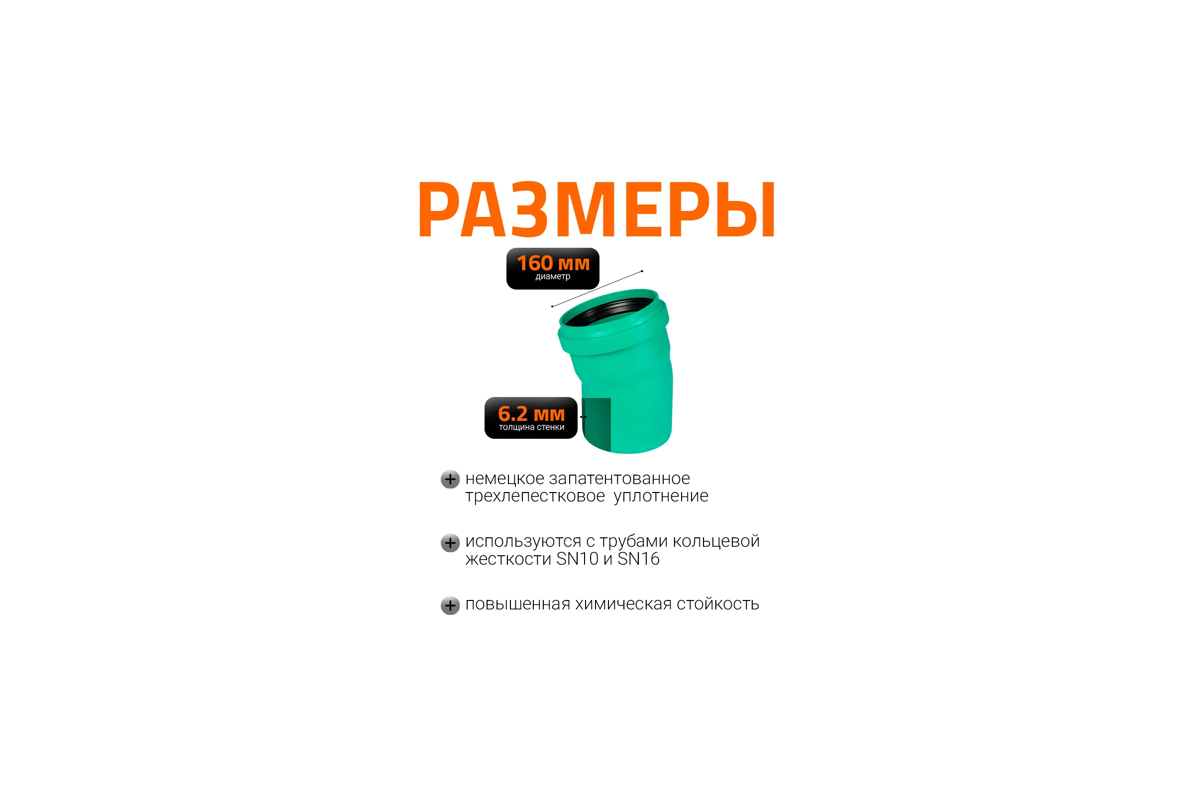 Отвод Ostendorf ливневой канализации 160 мм,15 градусов 771500