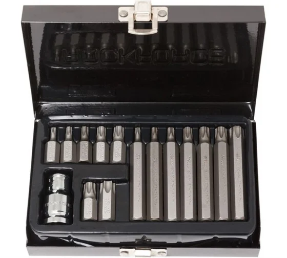 Набор бит TORX с отверстием и битодержателем ROCKFORCE 15 предметов 1/2 RF-4156TH