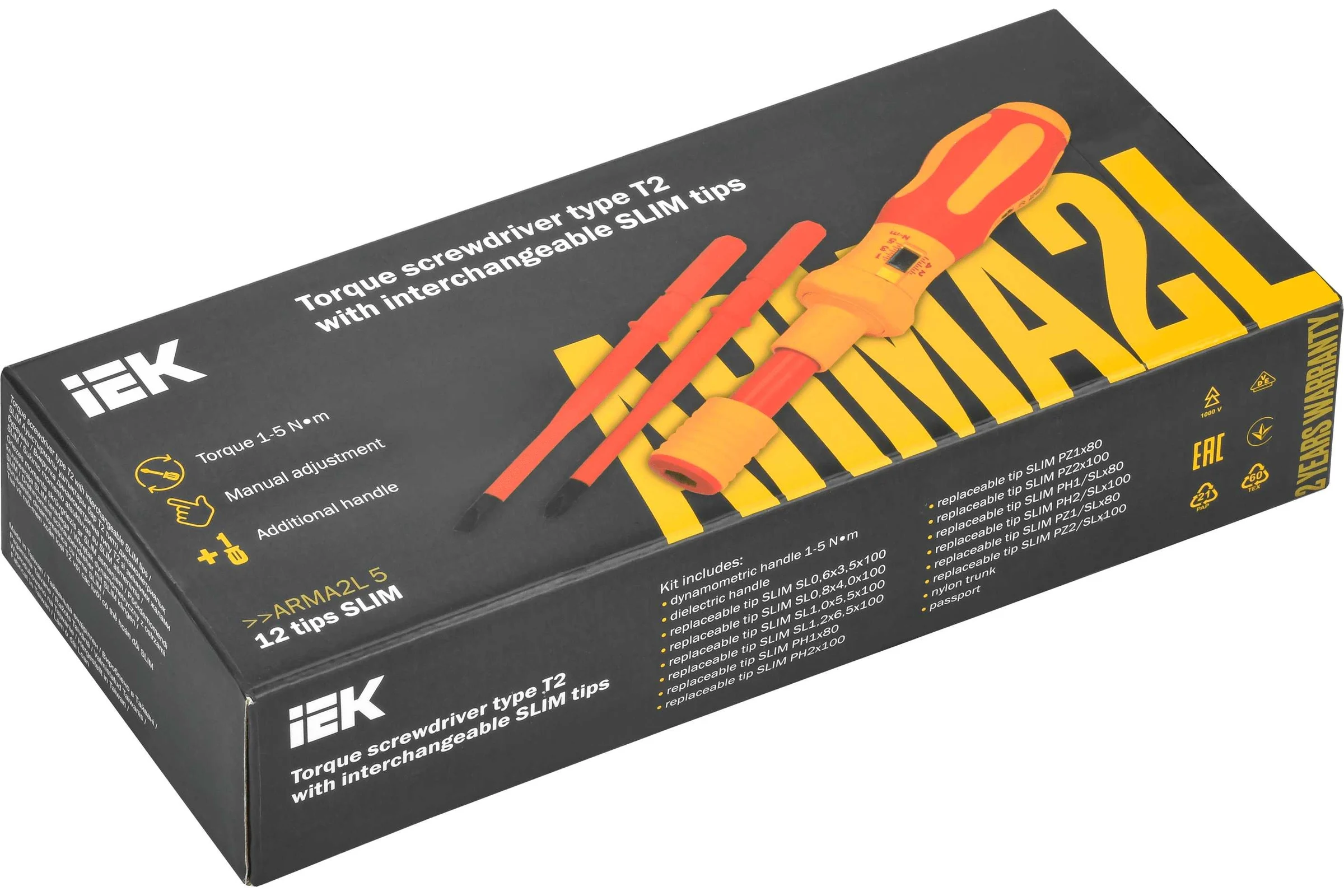 Отвертка IEK Arma2l 5 динамометрическая с жалами slim 14шт A2L5-NS50-T2-14