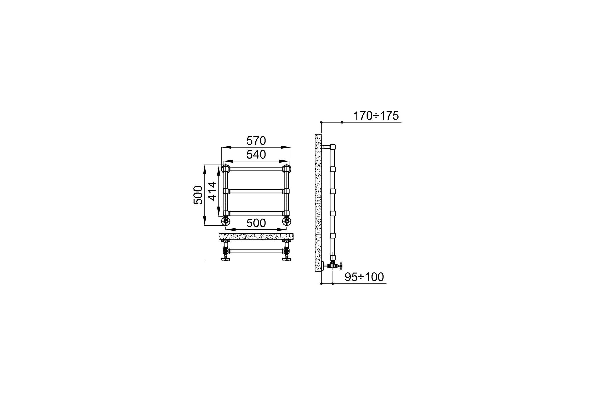 Полотенцесушитель IRSAP Minuette для ГВС 414/540 CL.50 T01 3 трубки, chrome MGU054B50IR01NNN01