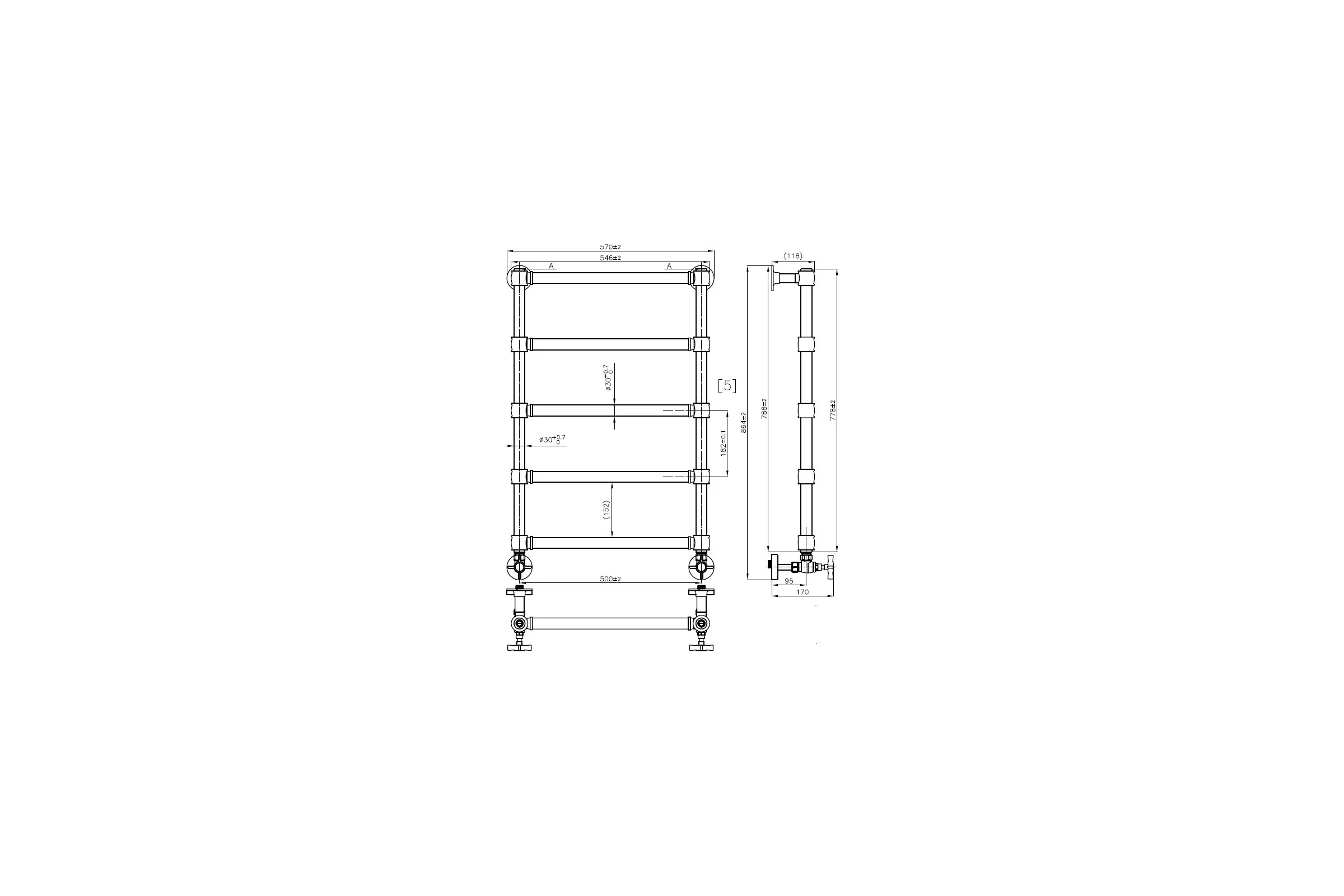 Полотенцесушитель IRSAP Serenade для ГВС 778/546 CL.50 B01 chrome SGP054B50IR01NNN01