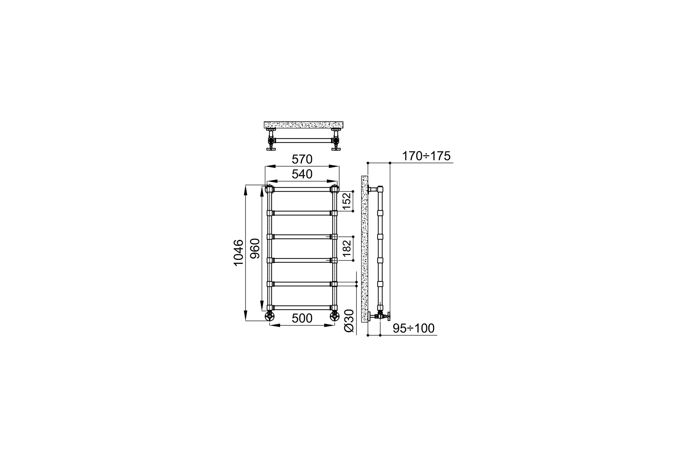 Полотенцесушитель IRSAP Minuette для ГВС 960/540 CL.54 T01 6 трубок, bronze MGM054B54IR01NNN01