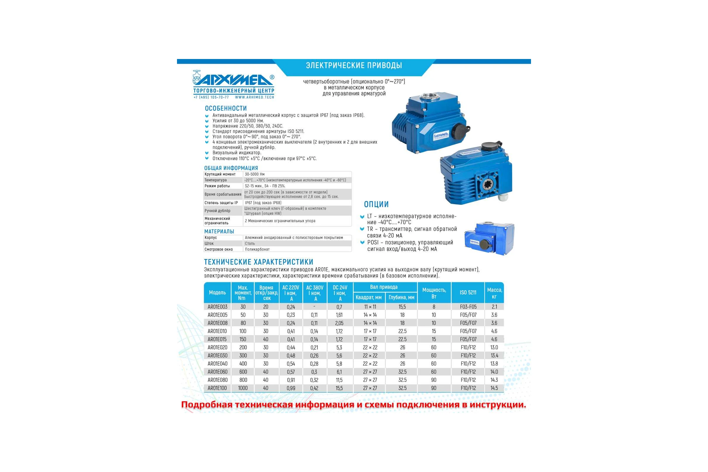 Электропривод четвертьоборотный Архимед в металлическом корпусе для управления арматурой, AR01E003.24/DC