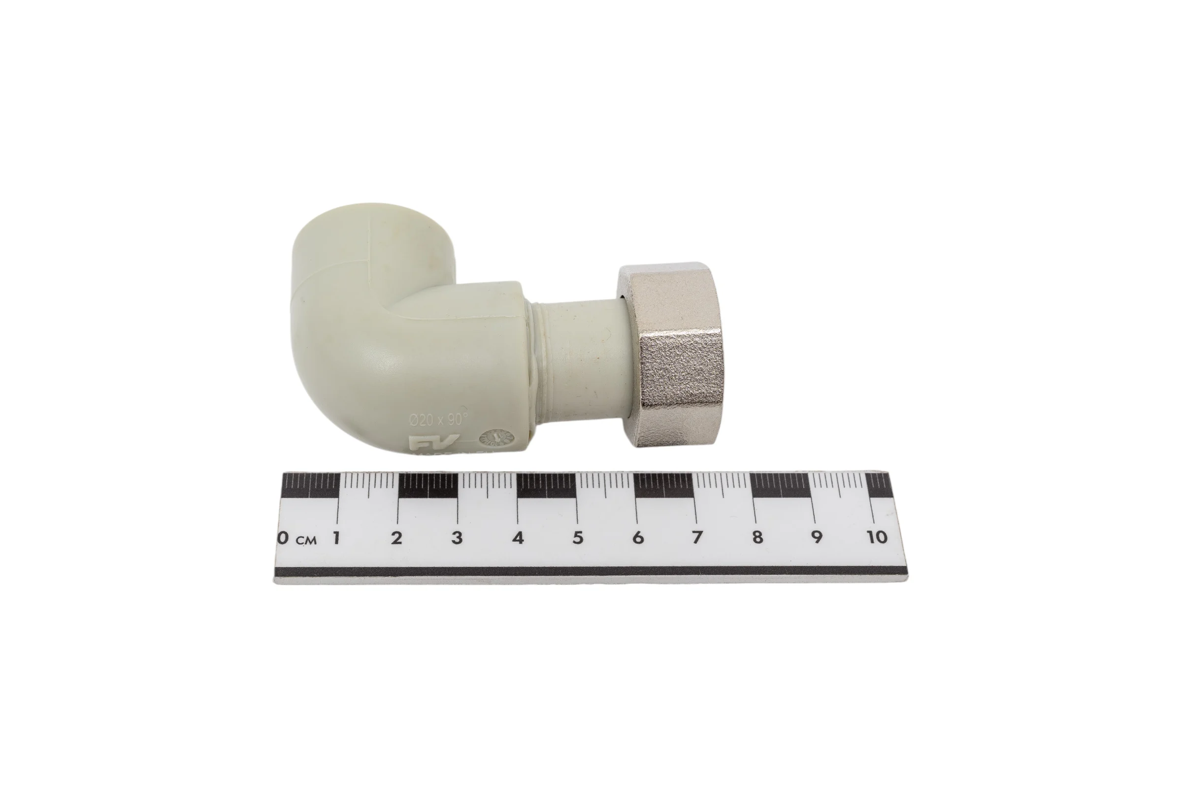 Переходное колено FV-Plast a.s. 90 пласт. с накидной гайкой 20x3/4" с отверстием для пломбирования AA227020134 227022