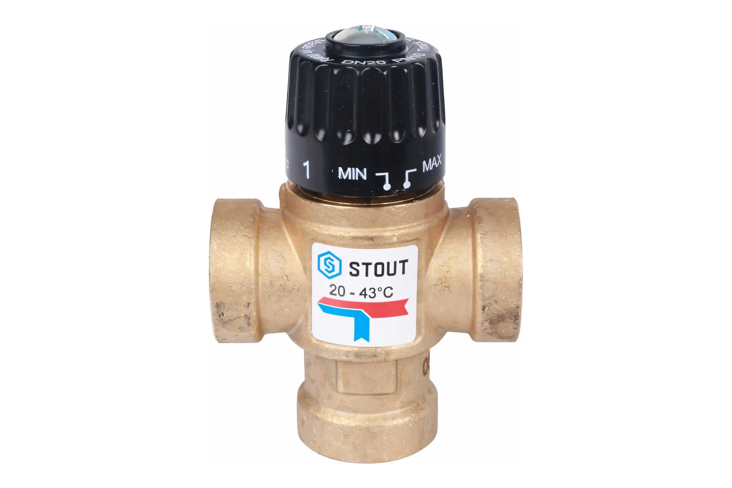 Термостатический смесительный клапан STOUT 3/4 ВР, 20-43°С, KV 1.6 SVM-0110-164320 RG008TIGE7DAPN