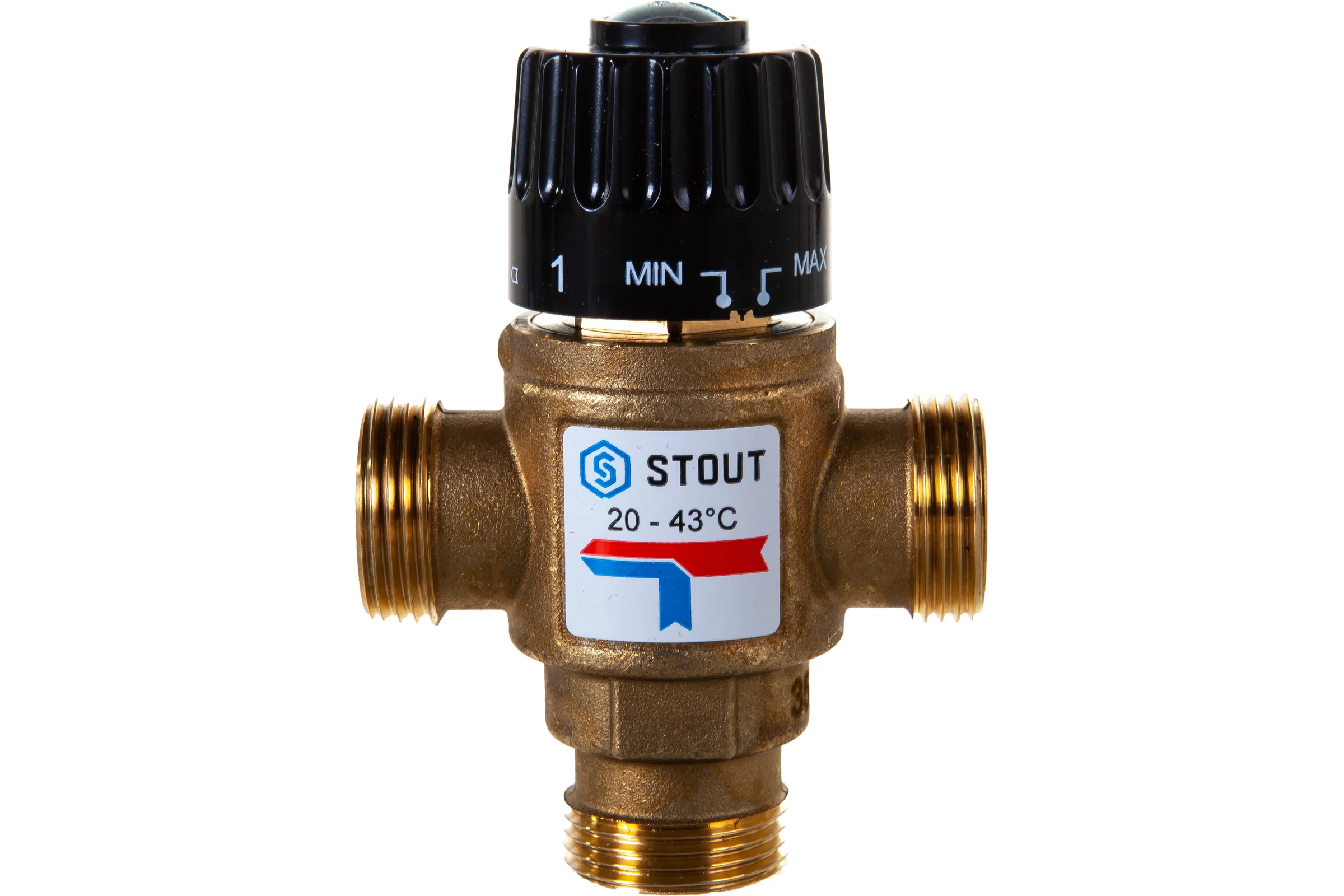 Термостатический смесительный клапан STOUT 3/4 НР, 20-43°С, KV 1.6 SVM-0120-164320 RG008TIGE3D461