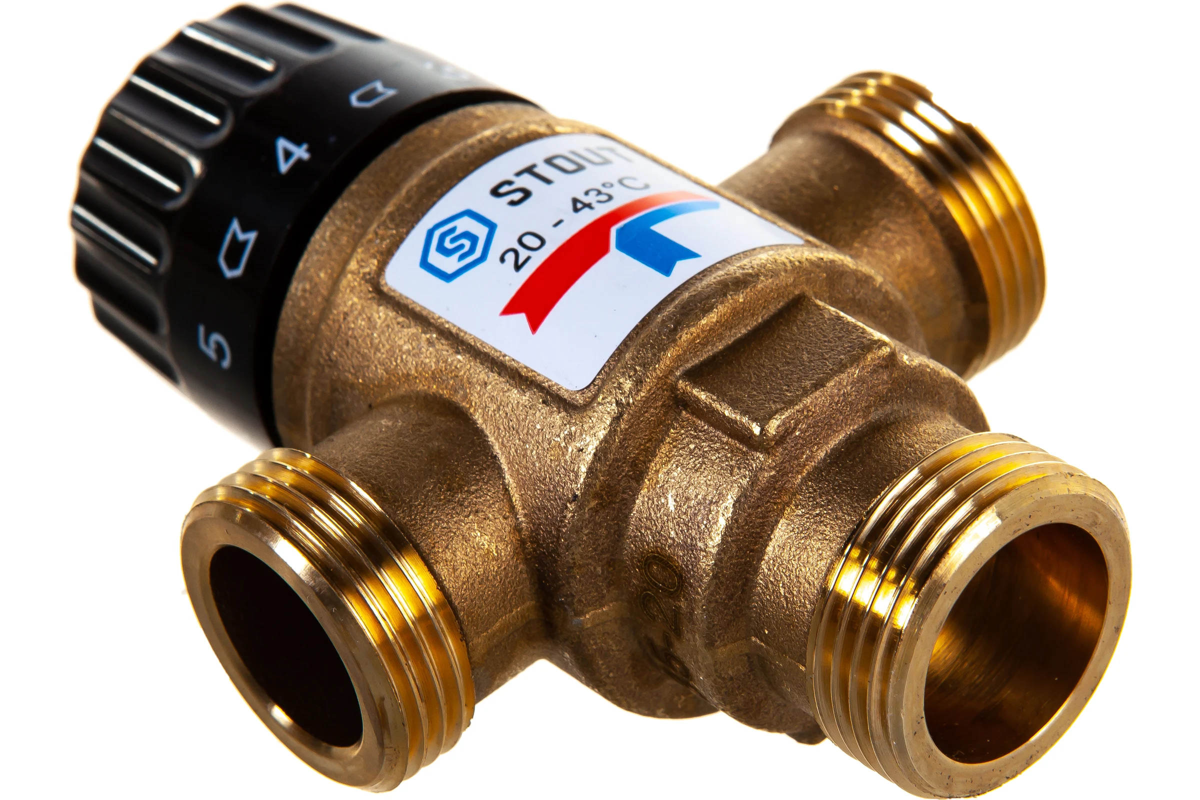 Термостатический смесительный клапан STOUT 3/4 НР, 20-43°С, KV 1.6 SVM-0120-164320 RG008TIGE3D461