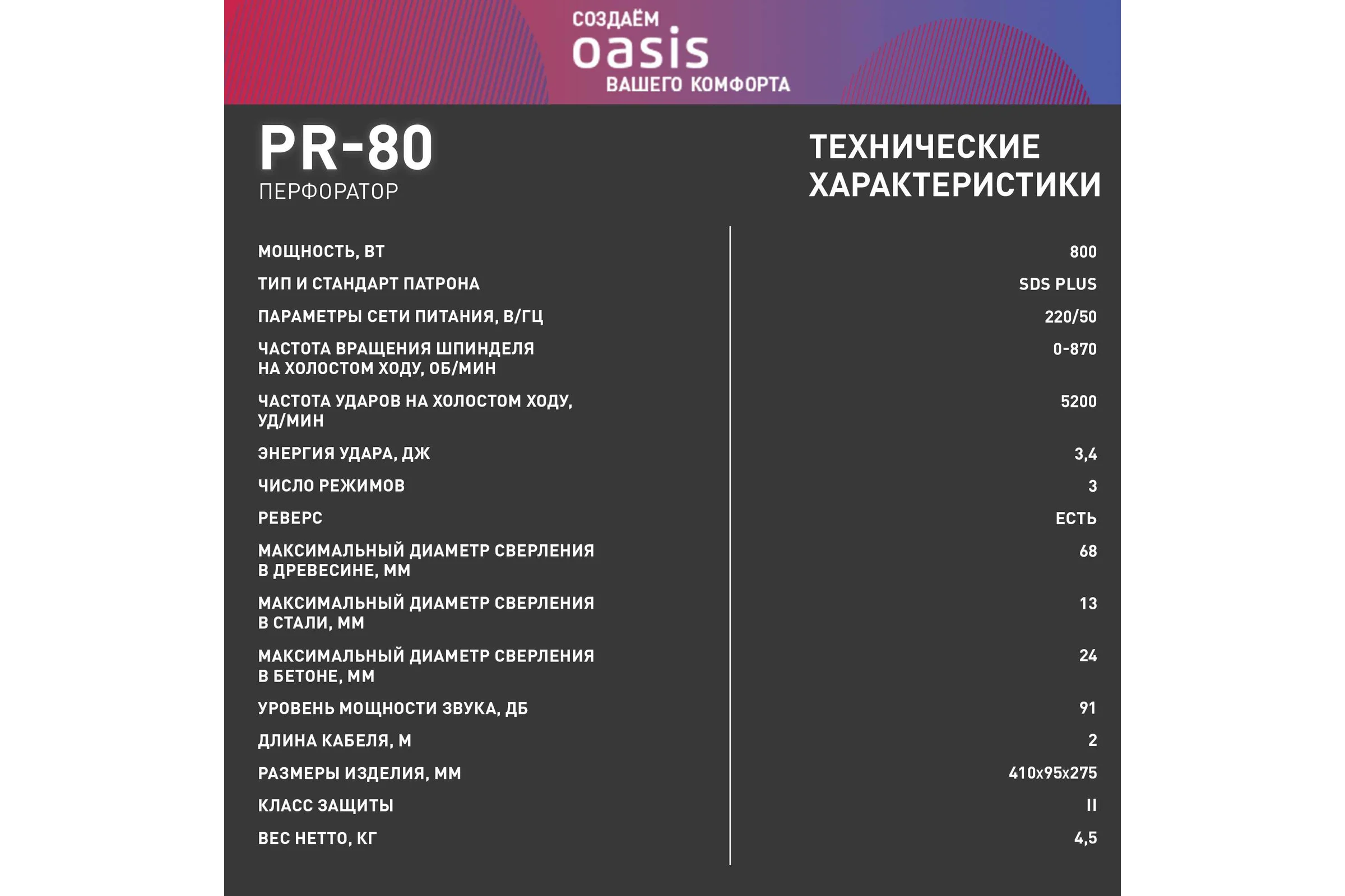 Электрический перфоратор OASIS PR-80