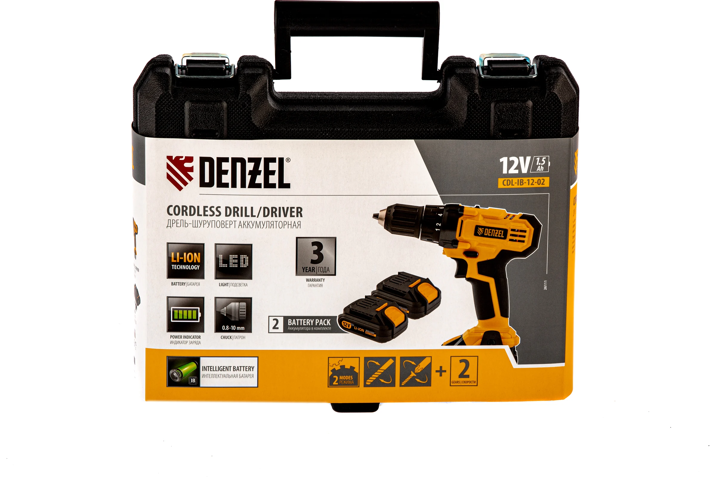 Аккумуляторная дрель-шуруповерт DENZEL CDL-IB-12-02 26111