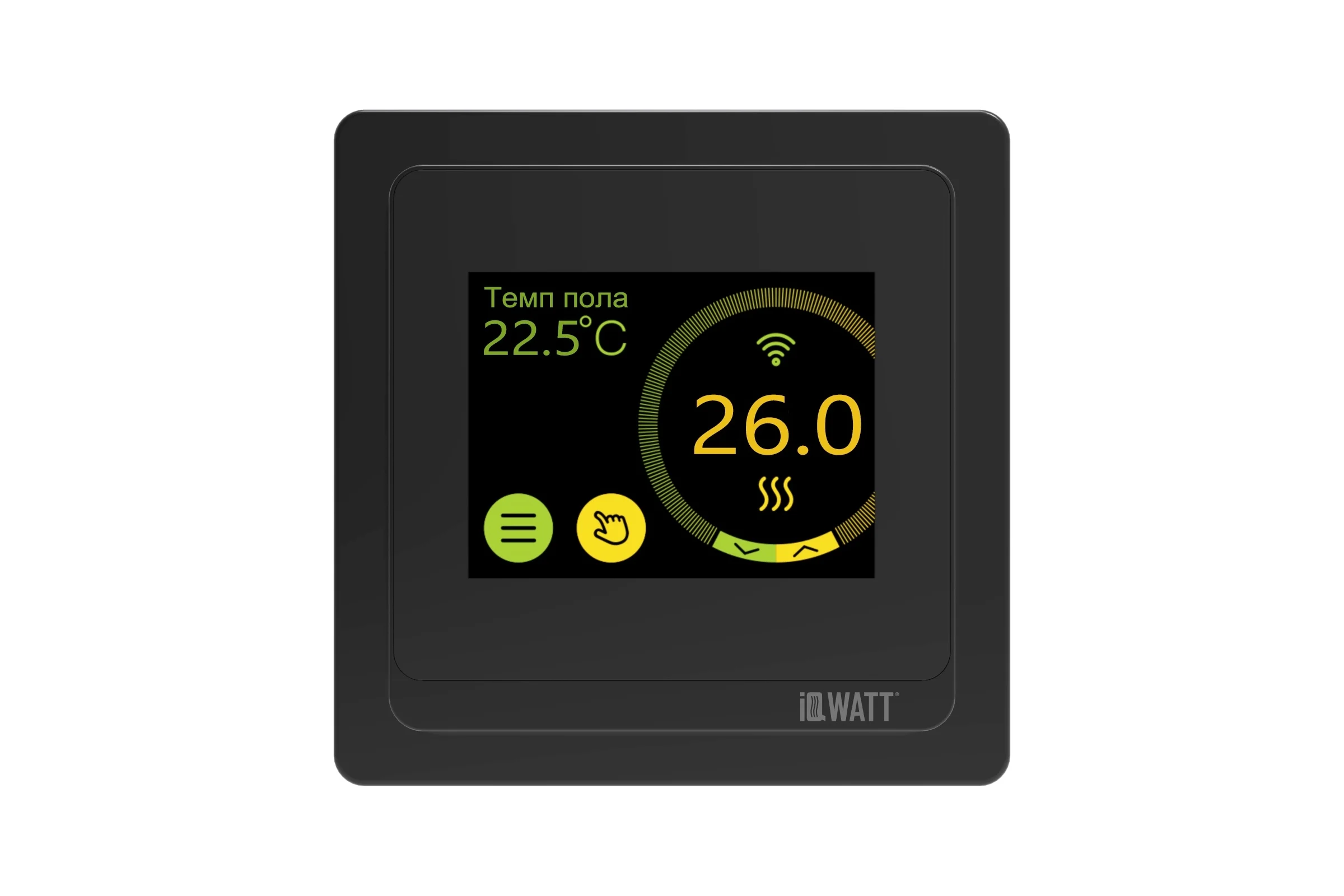 Программируемый терморегулятор с цветным сенсорным tft дисплеем smart heat wi-fi и голосовым управлением алиса (черный) IQWATT 400111