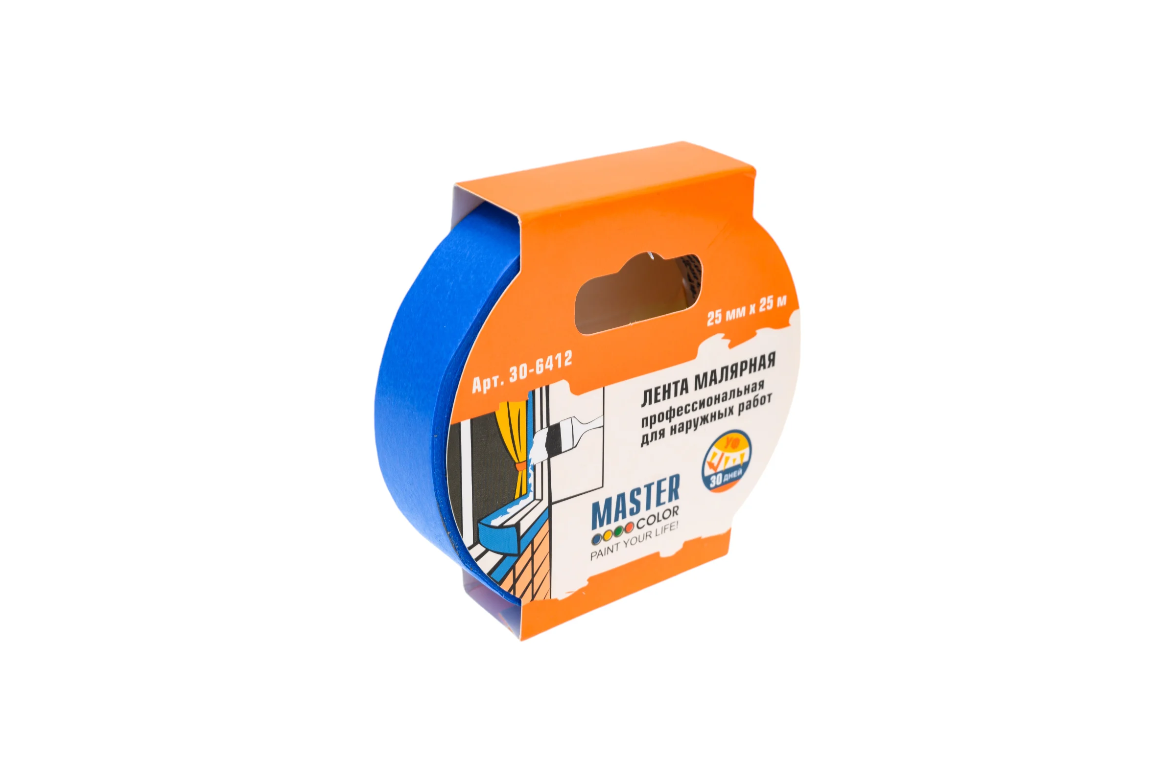 Малярная лента MASTER COLOR синяя, для наружных работ, 25 мм x 25 м 30-6412