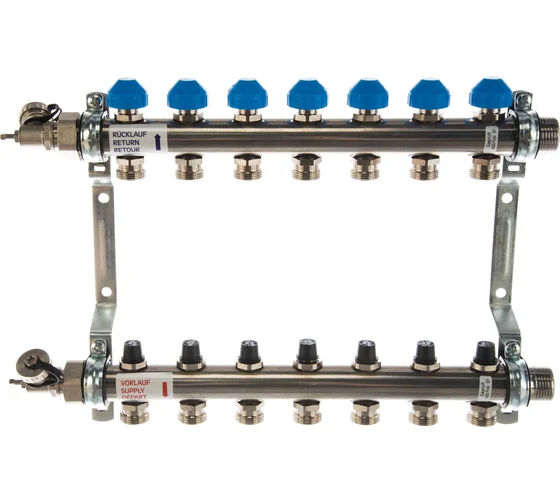 Коллекторная группа Uni-Fitt Н 1"х3/4", 7 выходов, нержавеющая сталь 456W4307