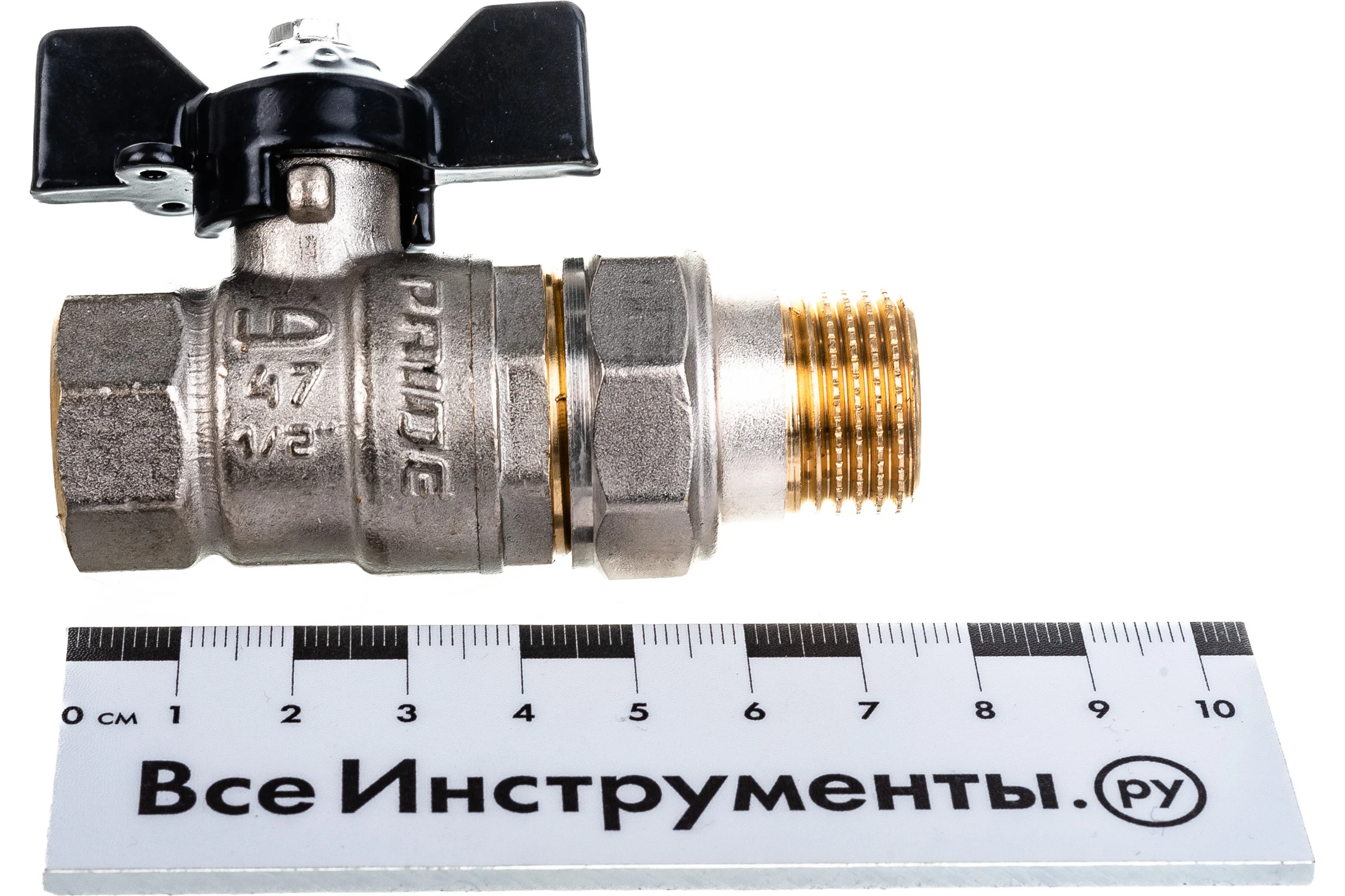 Кран шаровой латунный LD Pride, вн.резьба/"американка", ручка-бабочка, 1/2" 47.15.В-ГШ.Б LD 47.316.15