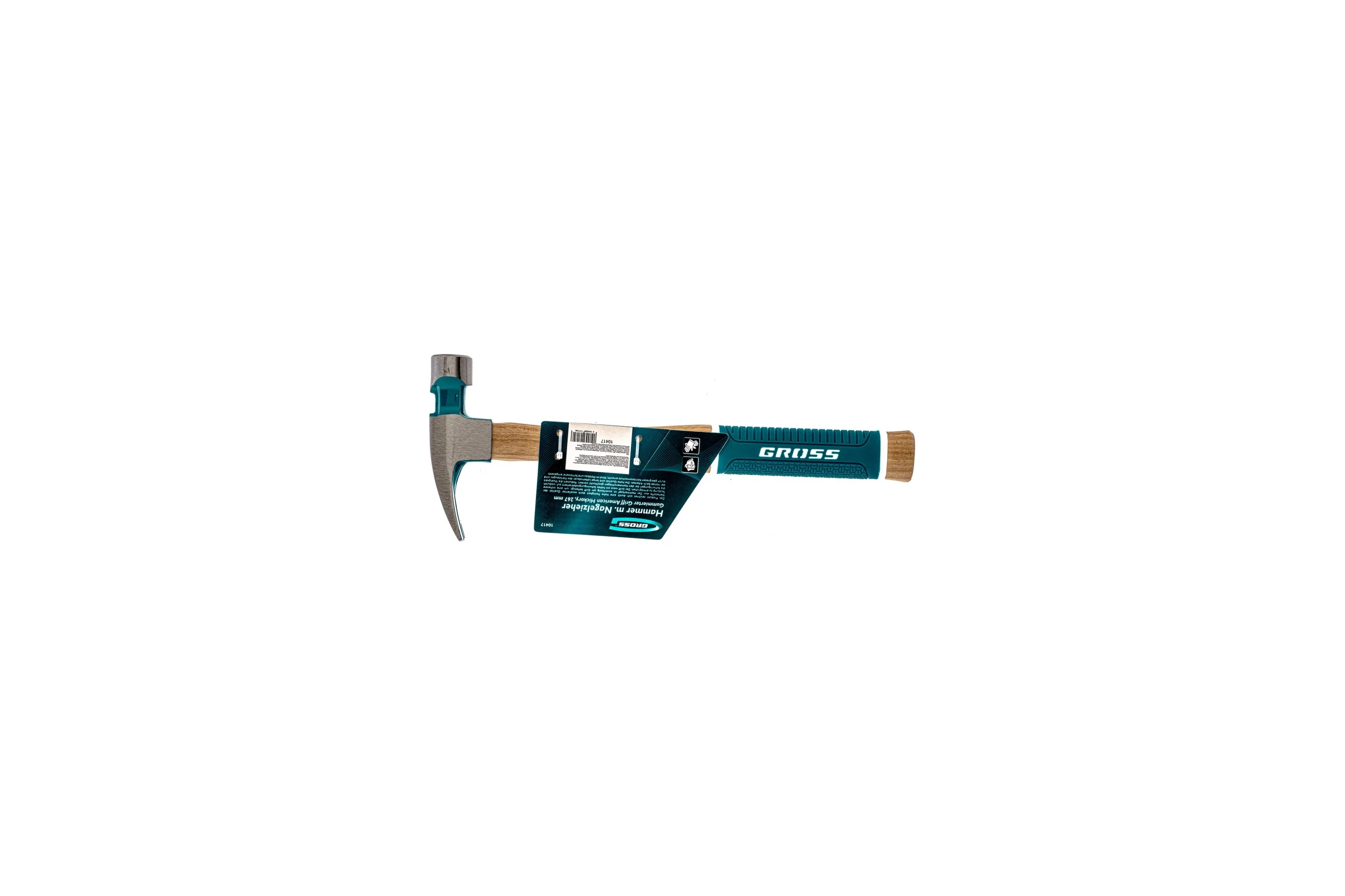 Молоток-гвоздодер GROSS American hickory 280г, угол 75, магнит, обрезиненная рукоятка 10417